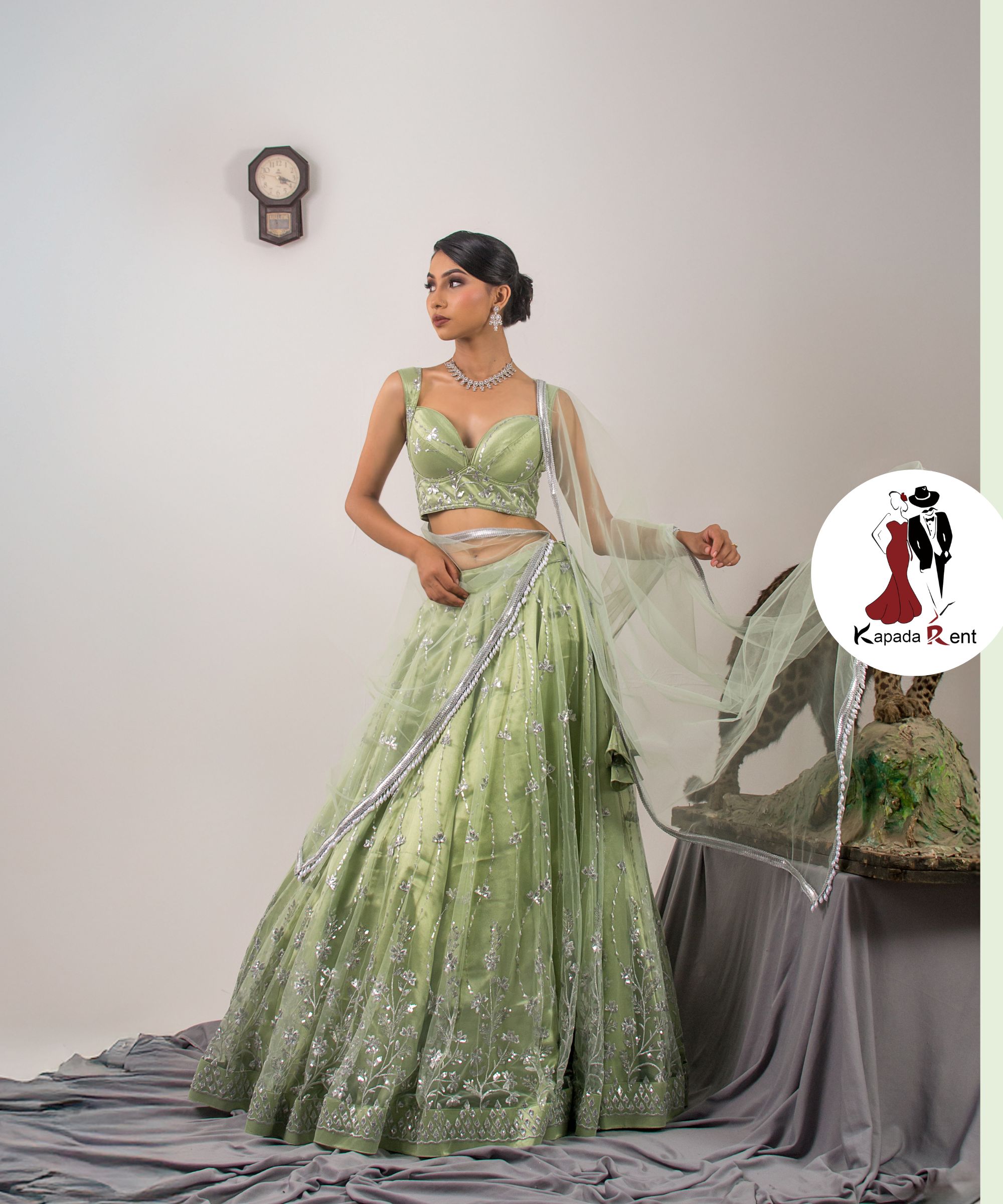 Mint Green lehenga with Sleeveless blouse