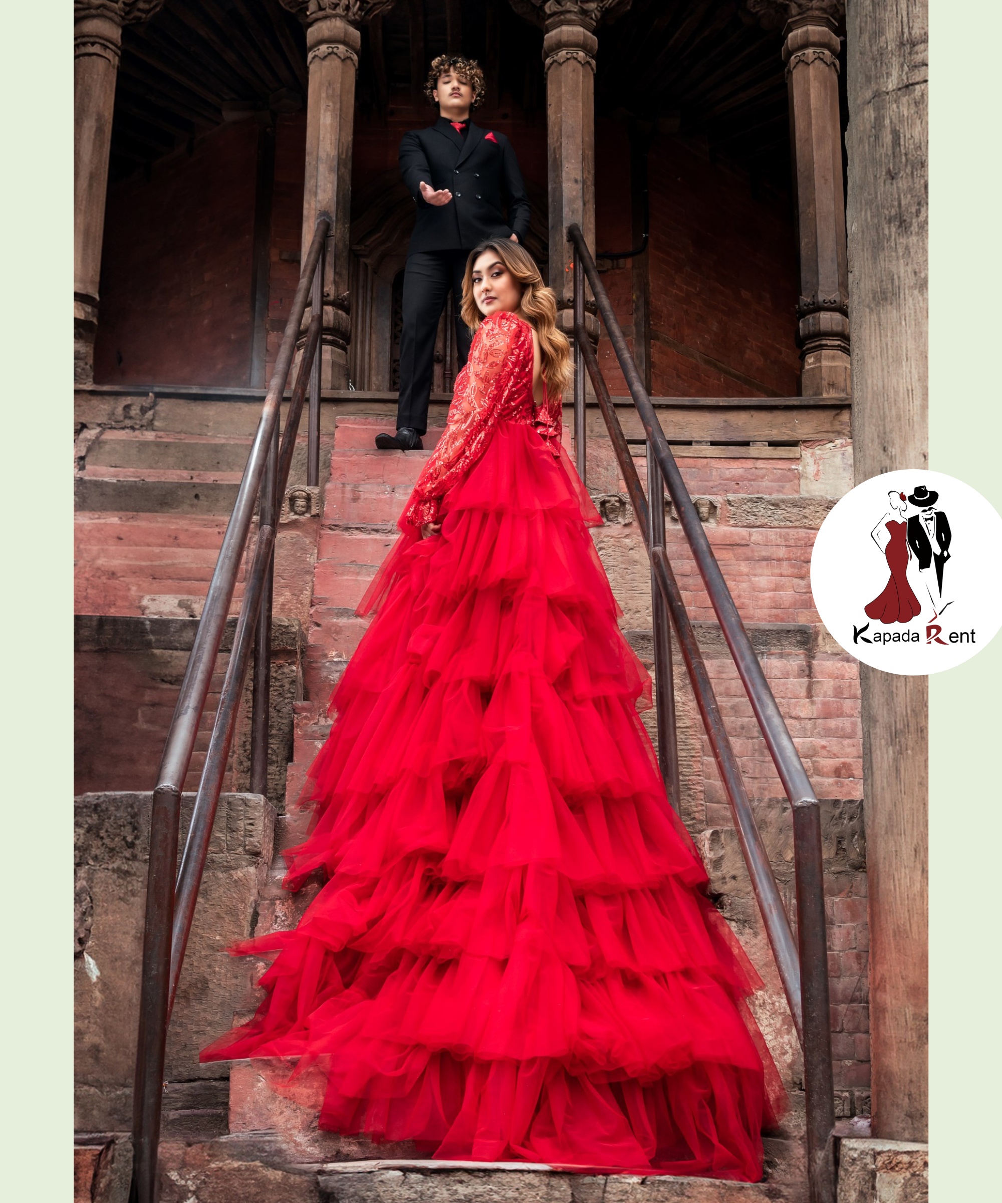 Red Net Tail Gown on Ruffle