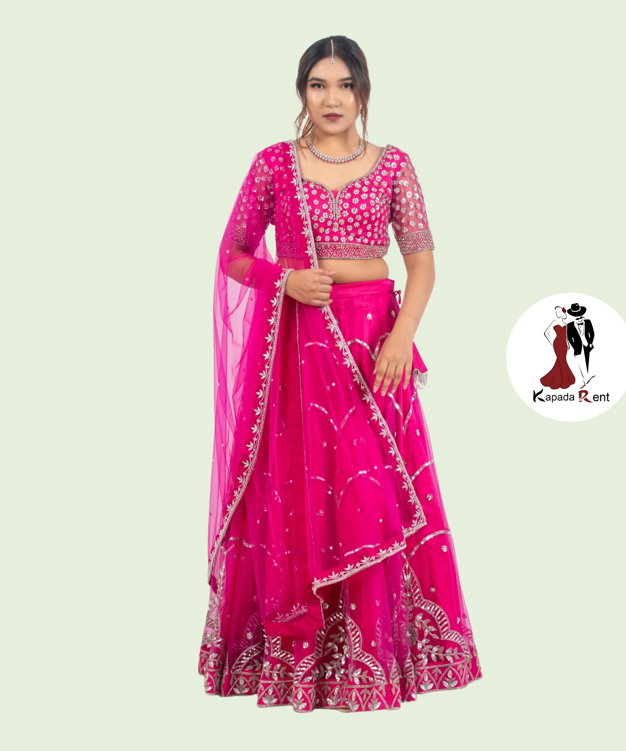 Pink on silver hand work Lehenga