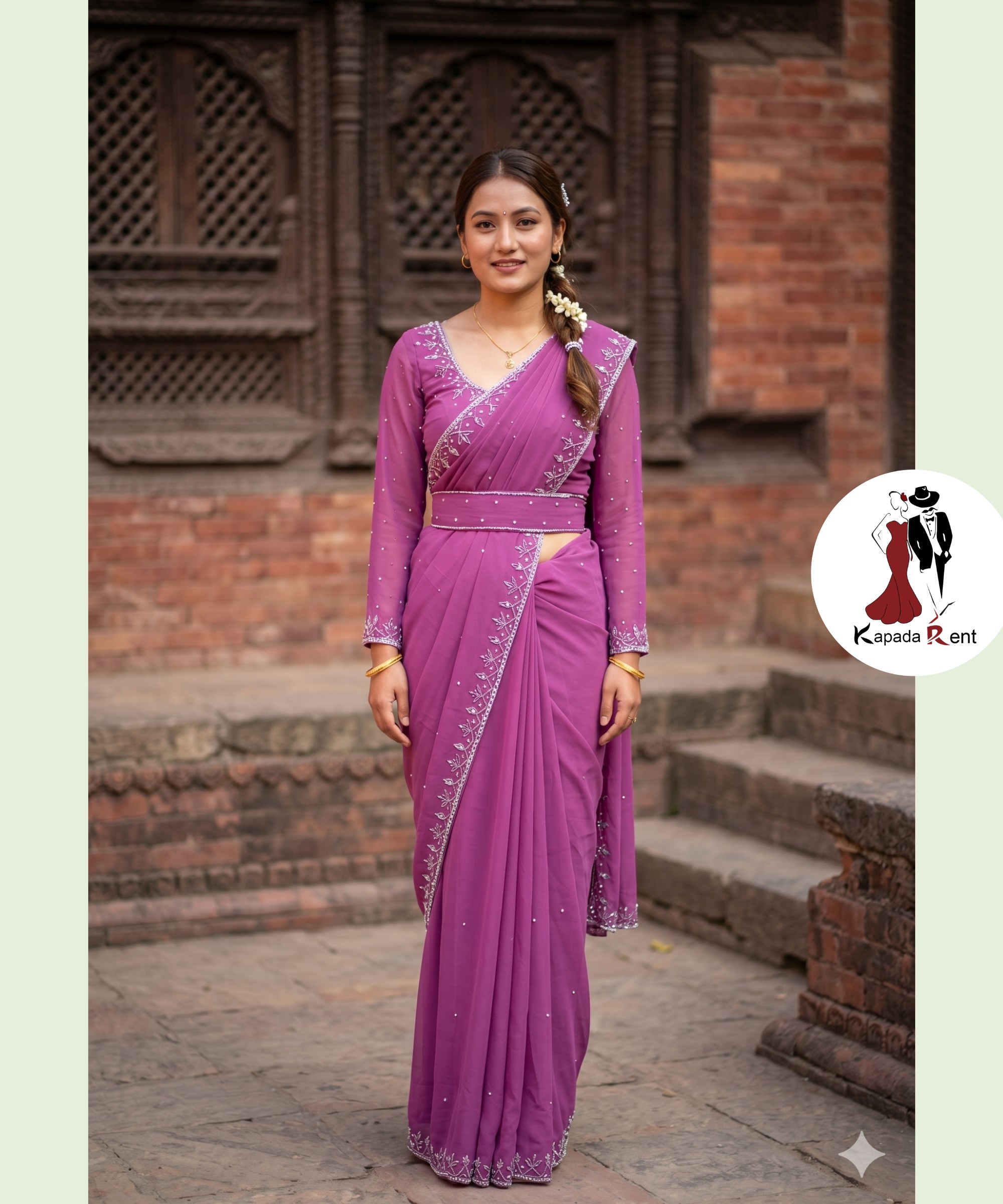 Lavender hand work border Saree
