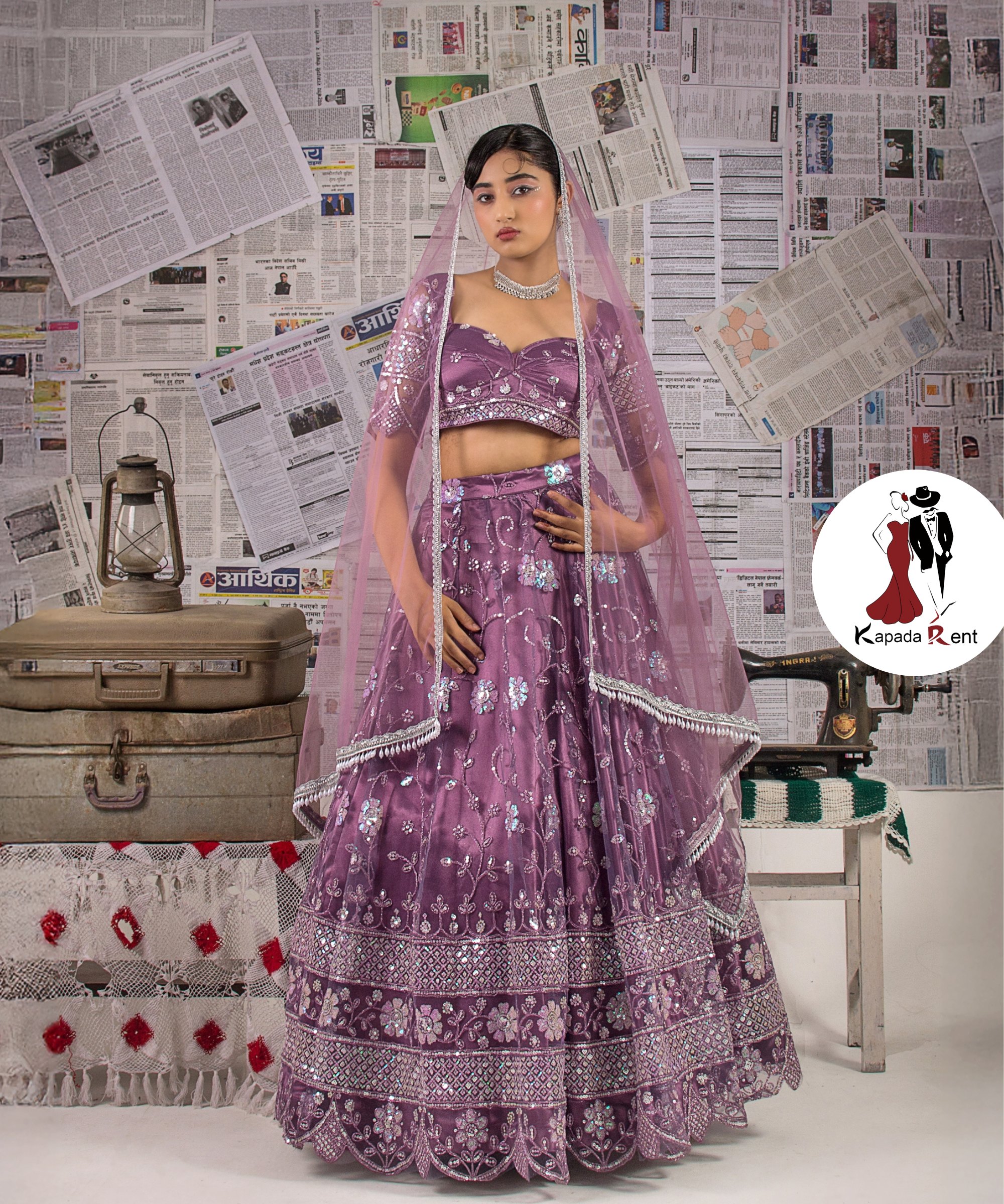 Heather Purple Flower pattern Lehenga