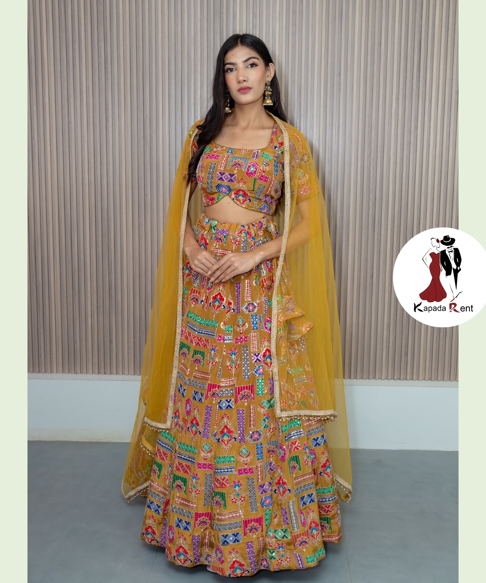 Avocado Green Rajasthani Lehenga with Boat Blouse 