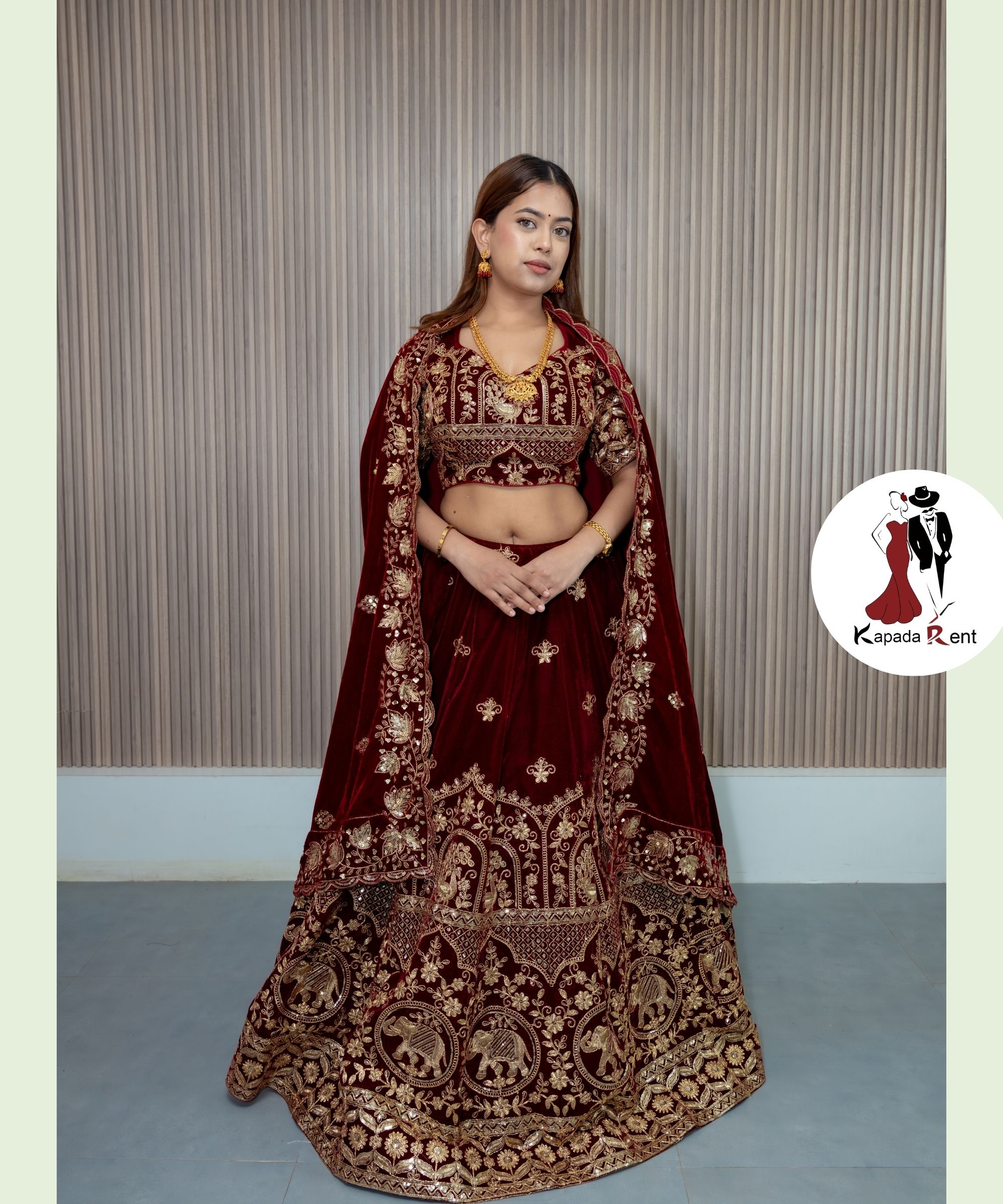 Gajaraj Golden Bridal Velvet Lehenga