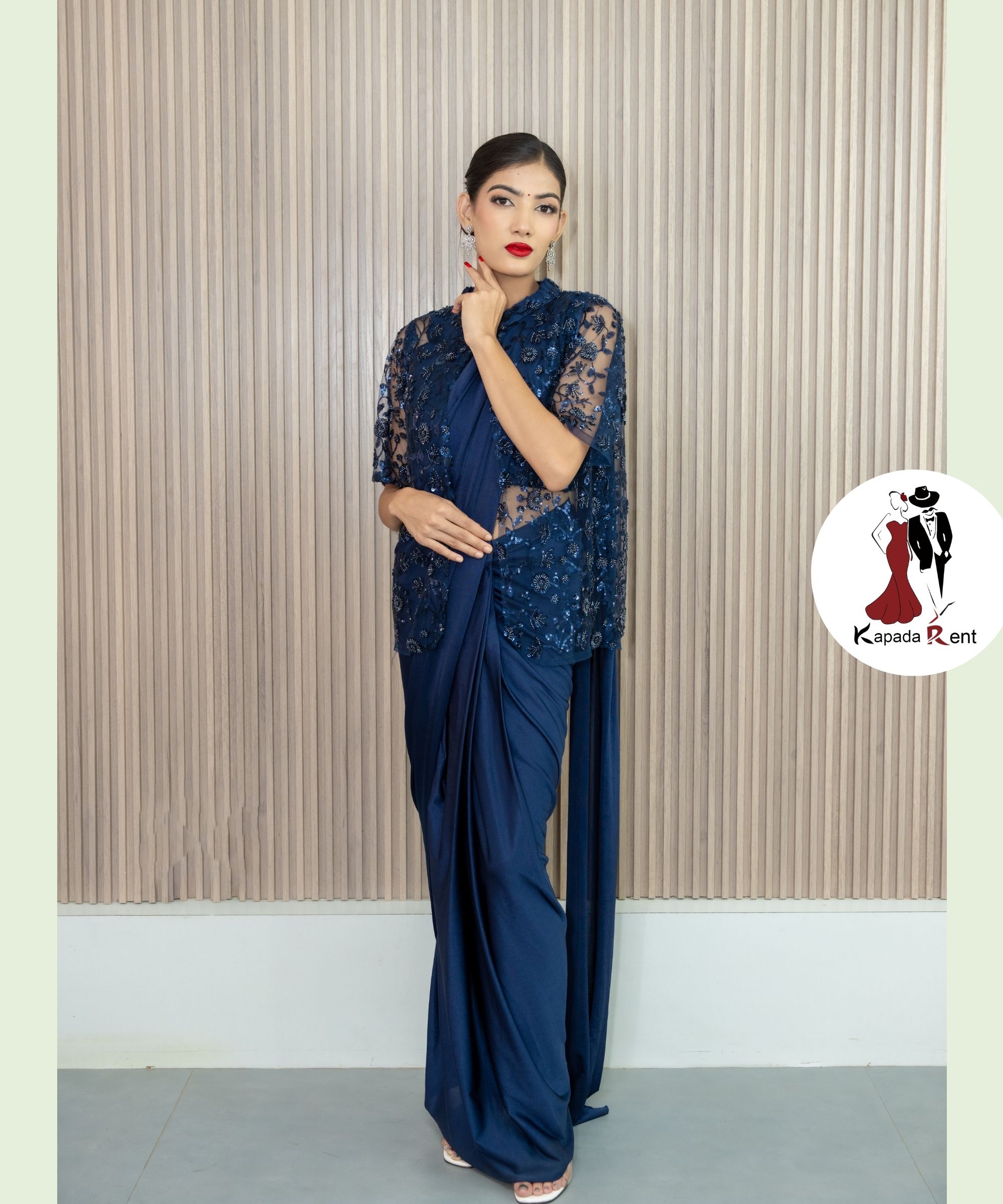 Navy blue indo western saree