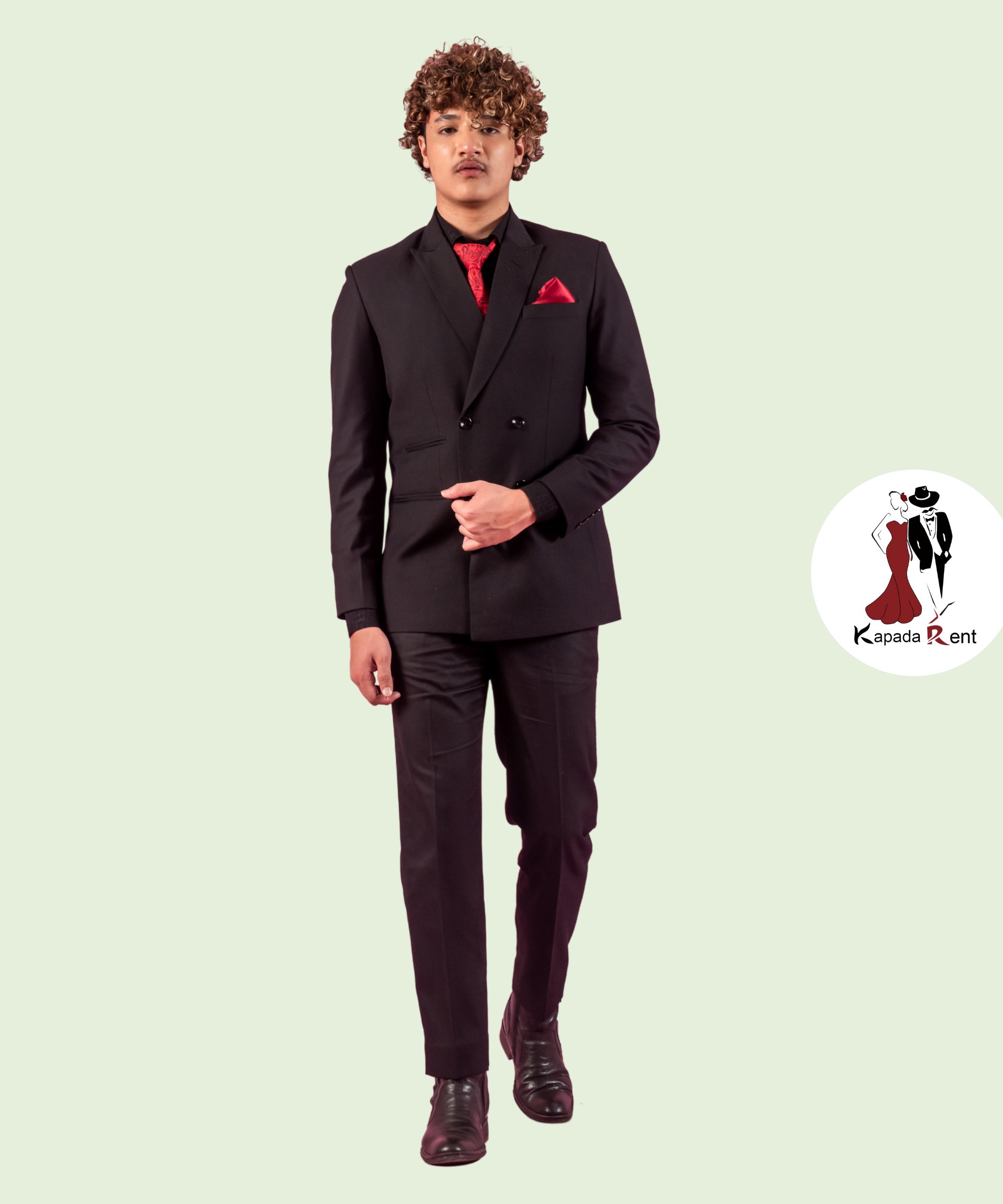 Black Double Breasted Peak Lapel Suit