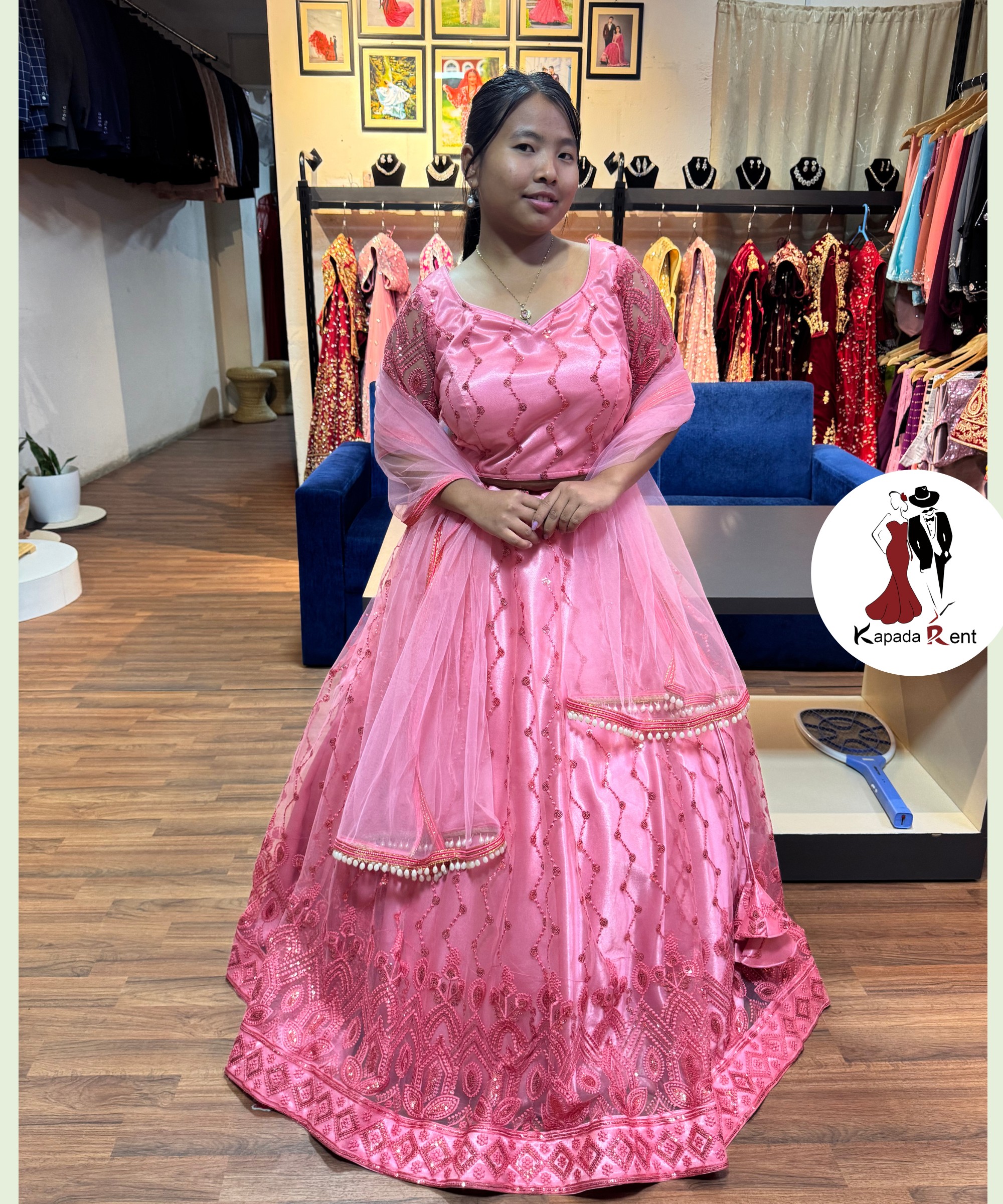 Melon Pink with Border and Beaded Shawl