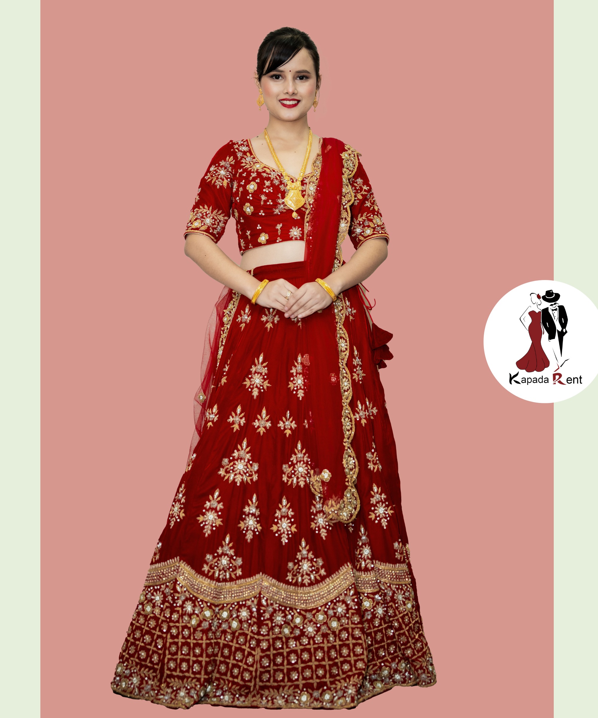 Bridal Velvet Lehenga on complete hand work