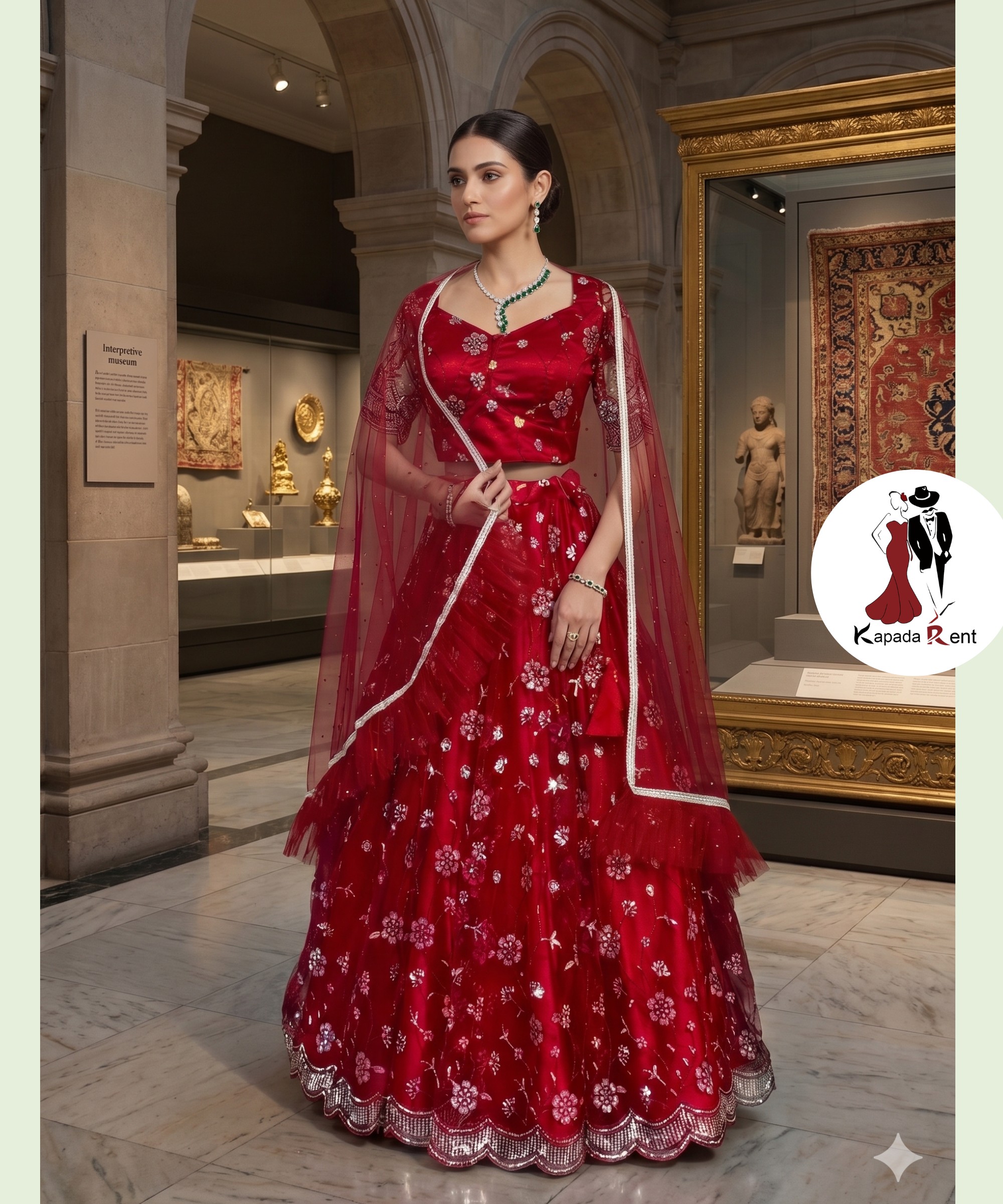 Red Flower embellished Party lehenga