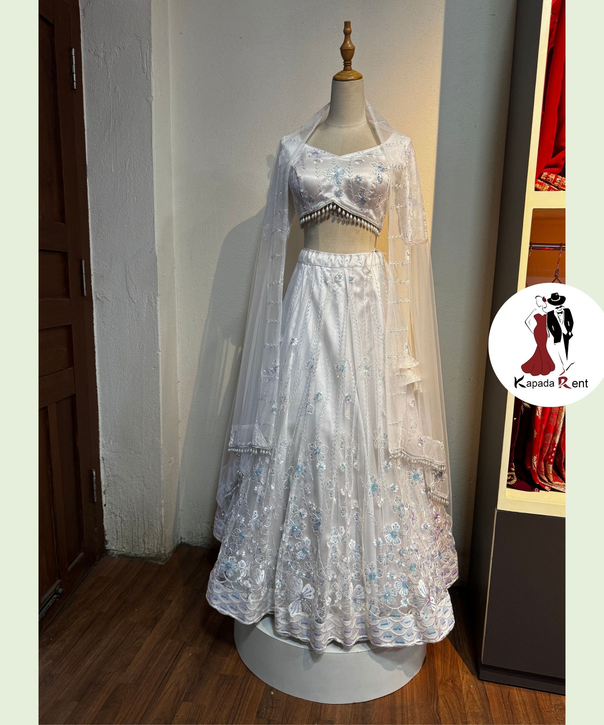 Chalk White Moti Blouse Lehenga