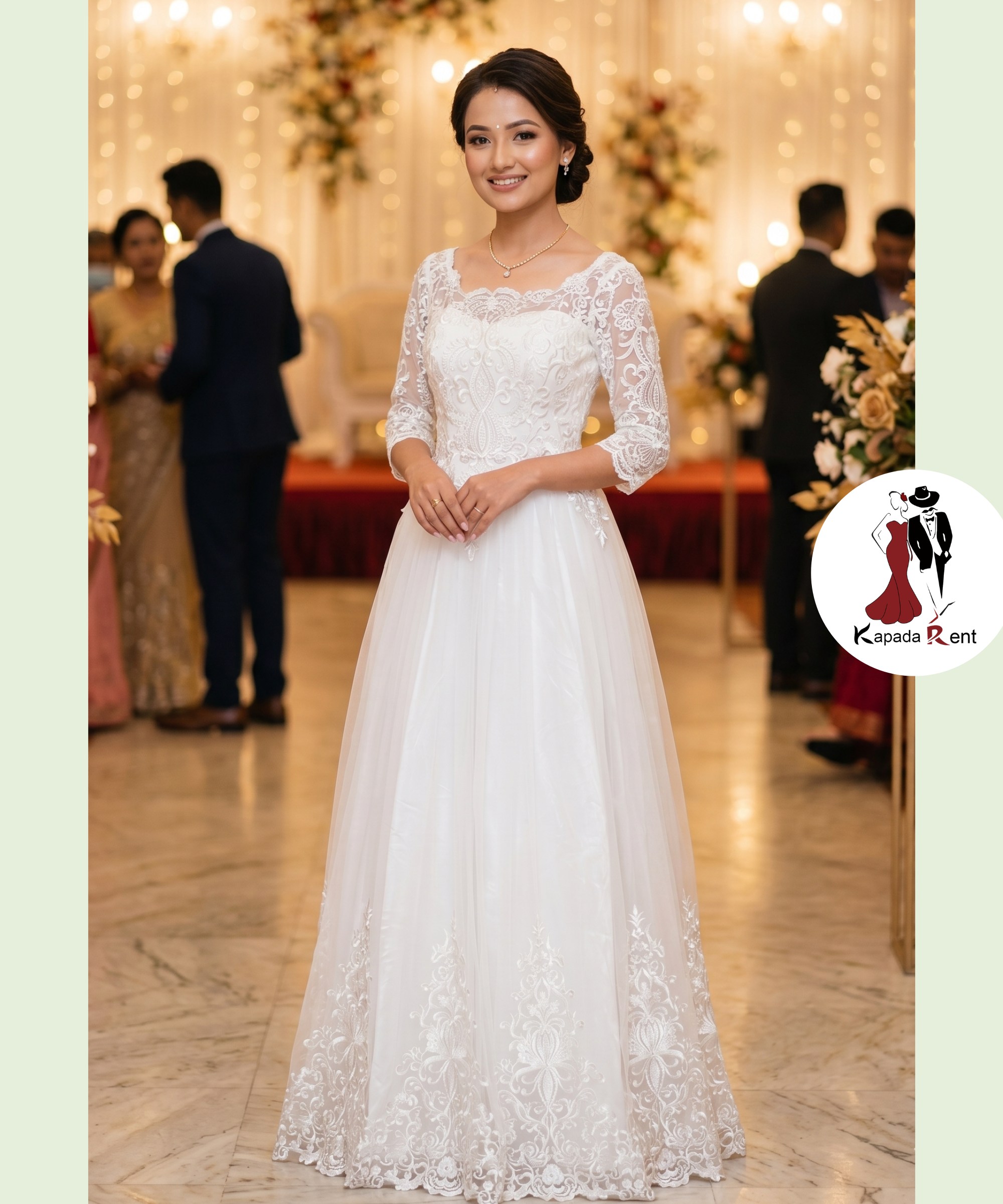 White Thread work full gown