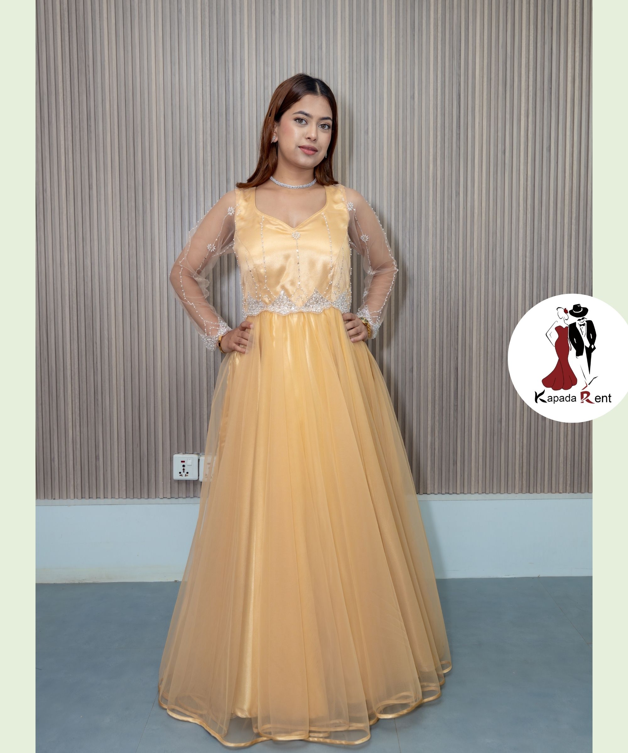 Wheat Theme Gown with Embroidary