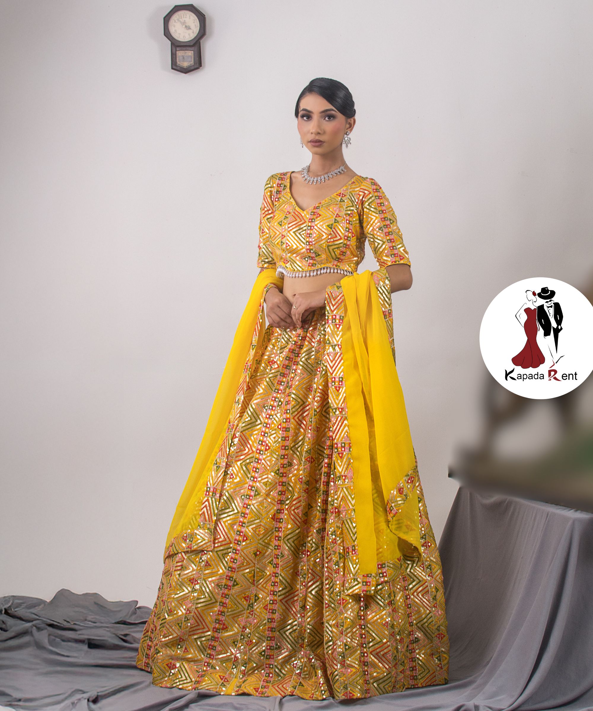 Rajasthani Yellow Lehenga set on sequin