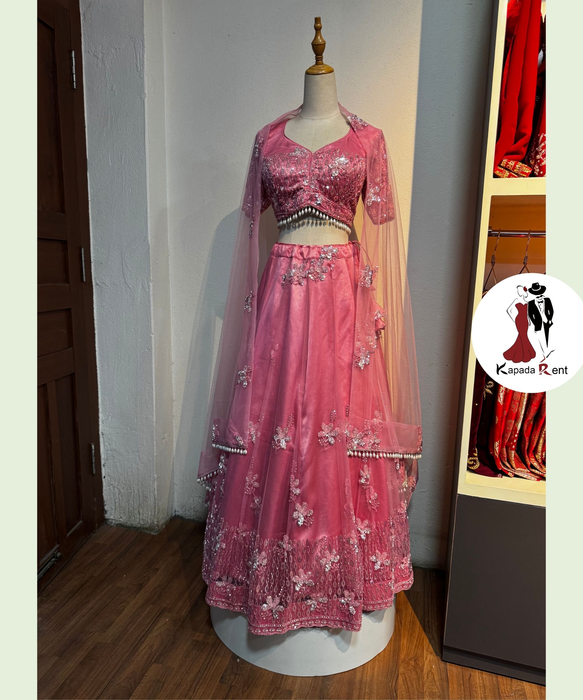 Mulberry Pink Machine Work Bridal Lehenga