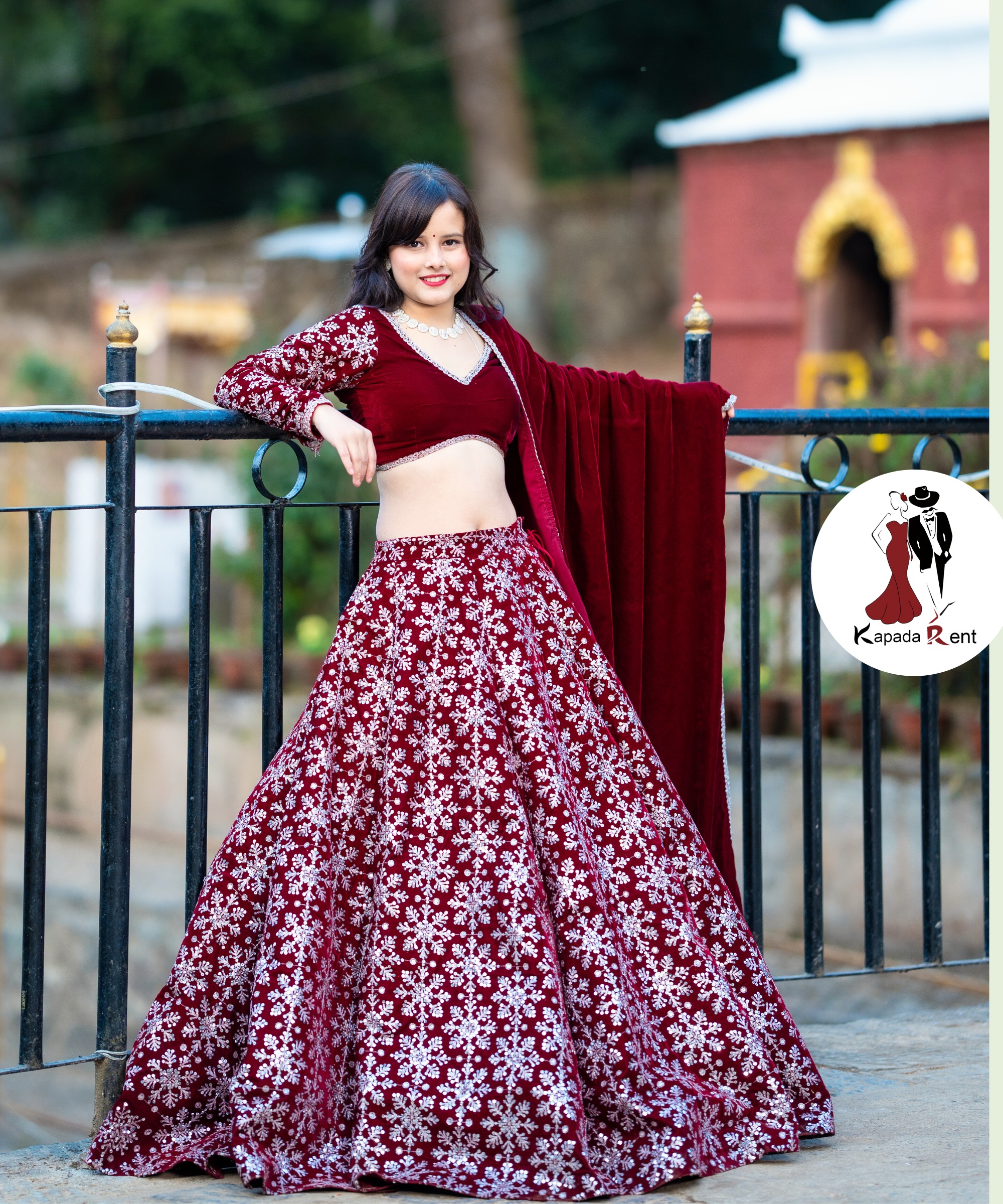 Silver all over pattern Panel Bridal Lehenga