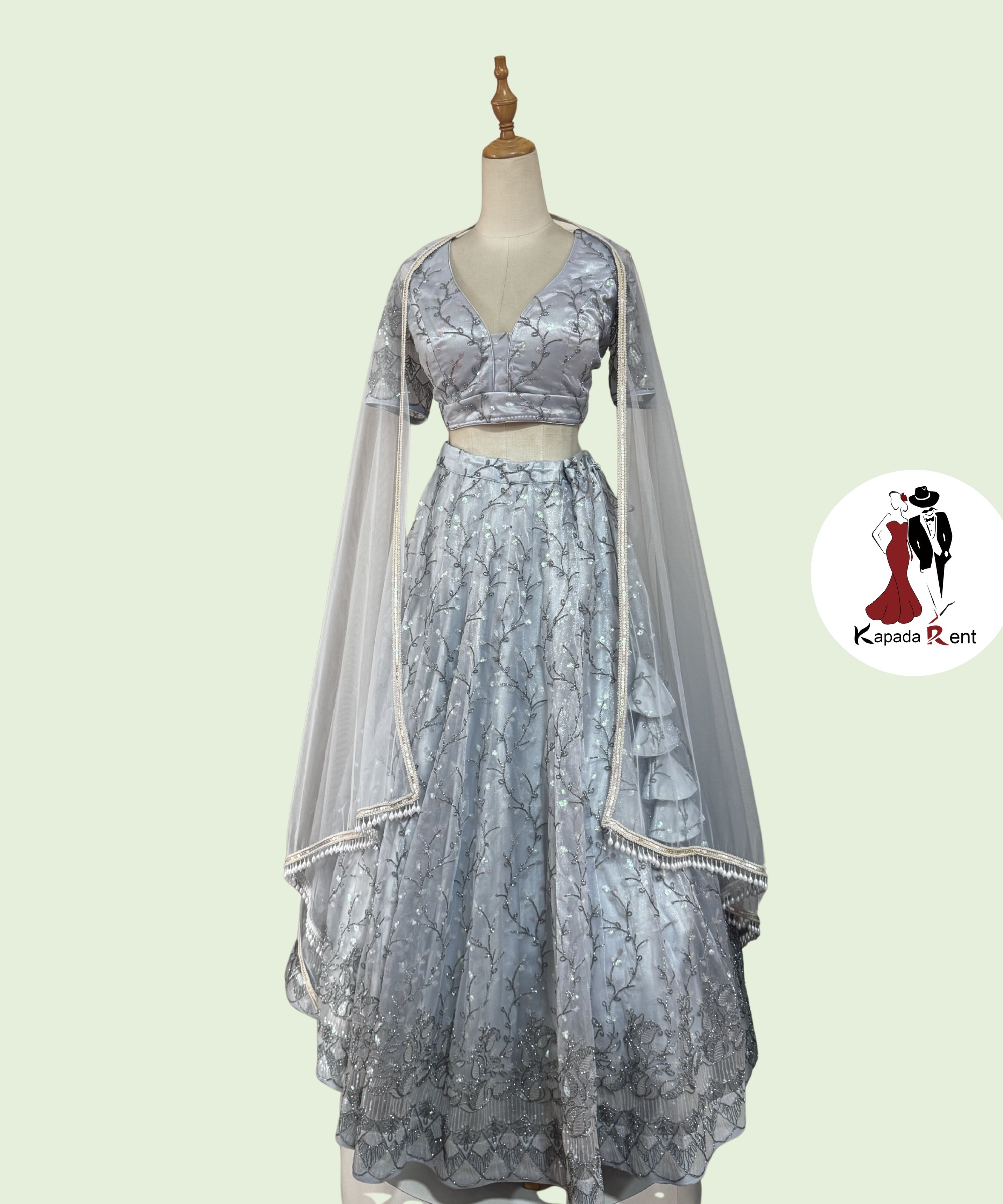 Ocean Blue Glittered Lehenga