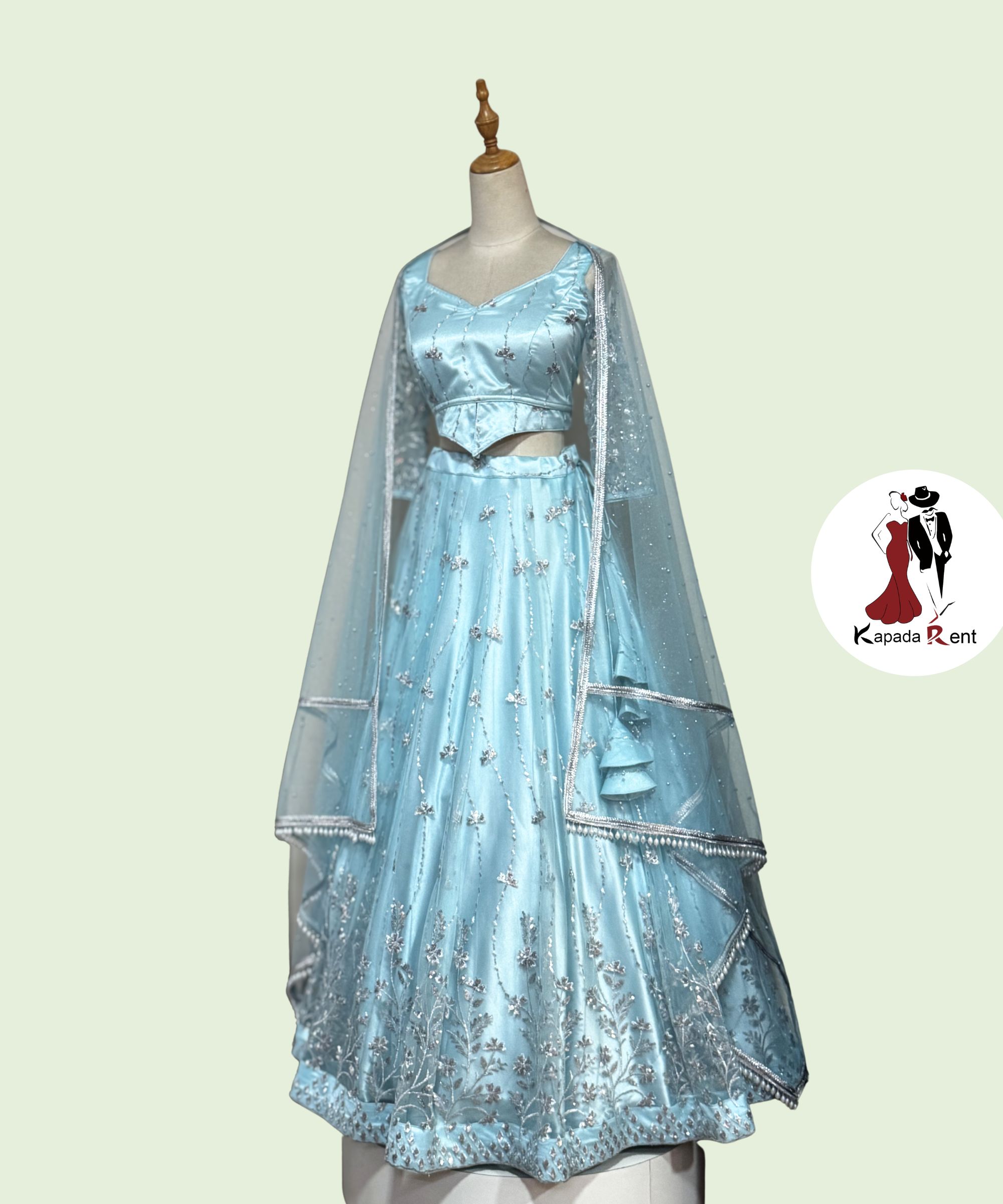 Ice Blue Vertical pattern Lehenga