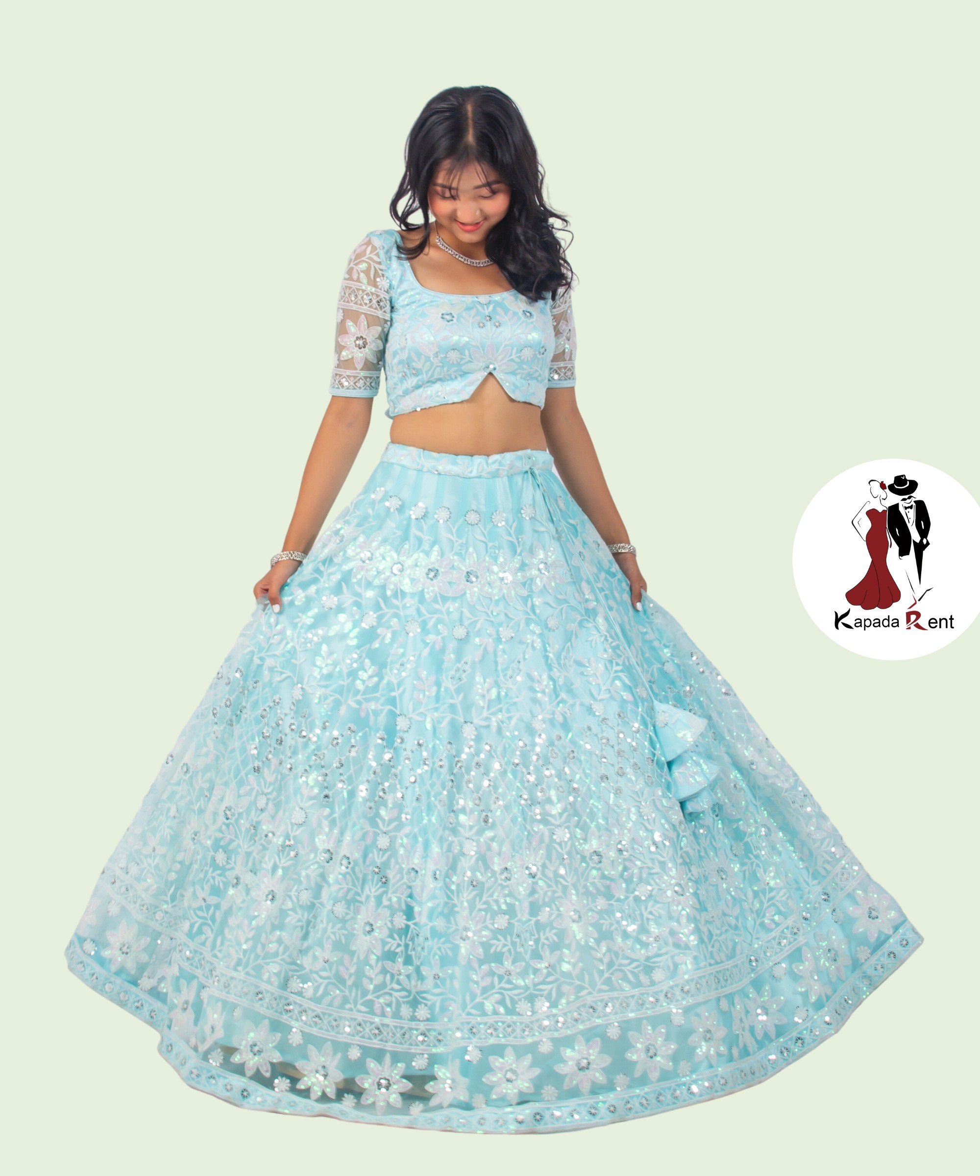 Pastel Blue thread work lehenga choli