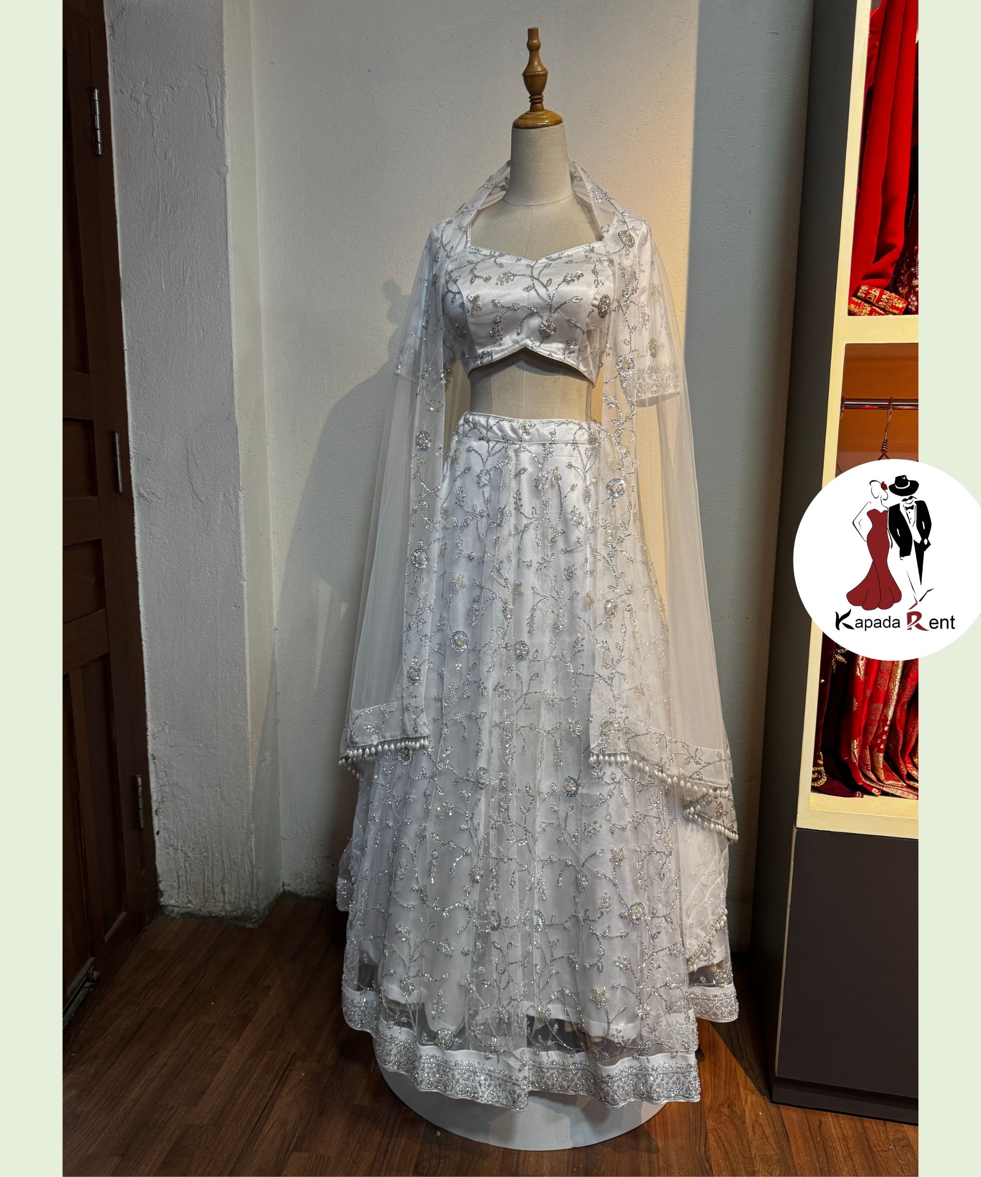 Snow White Border work Bridal Lehenga