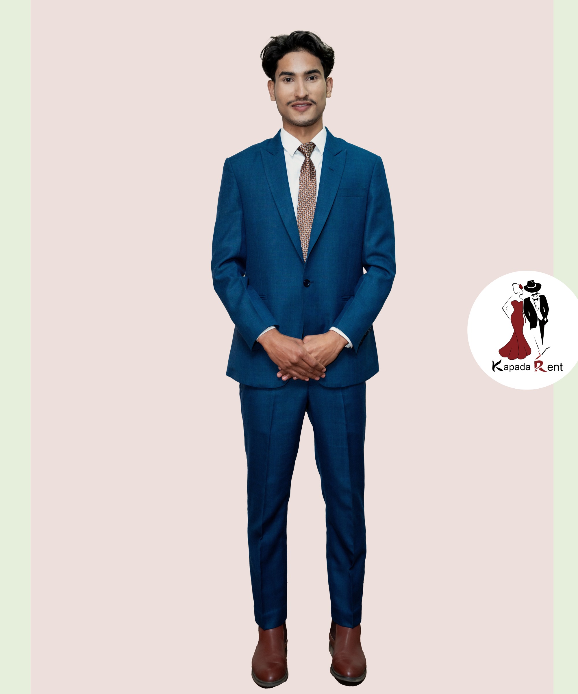 Cornflower blue single button suit