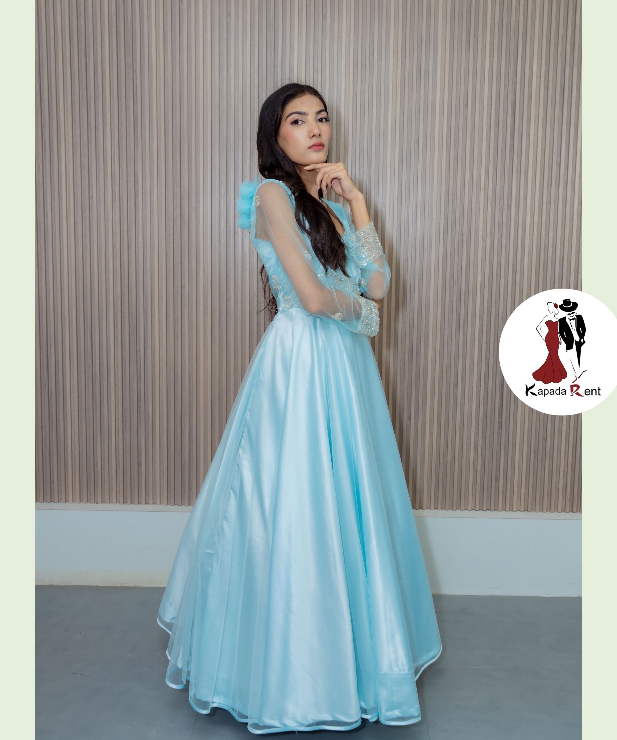Sky Blue Belt Design Gown