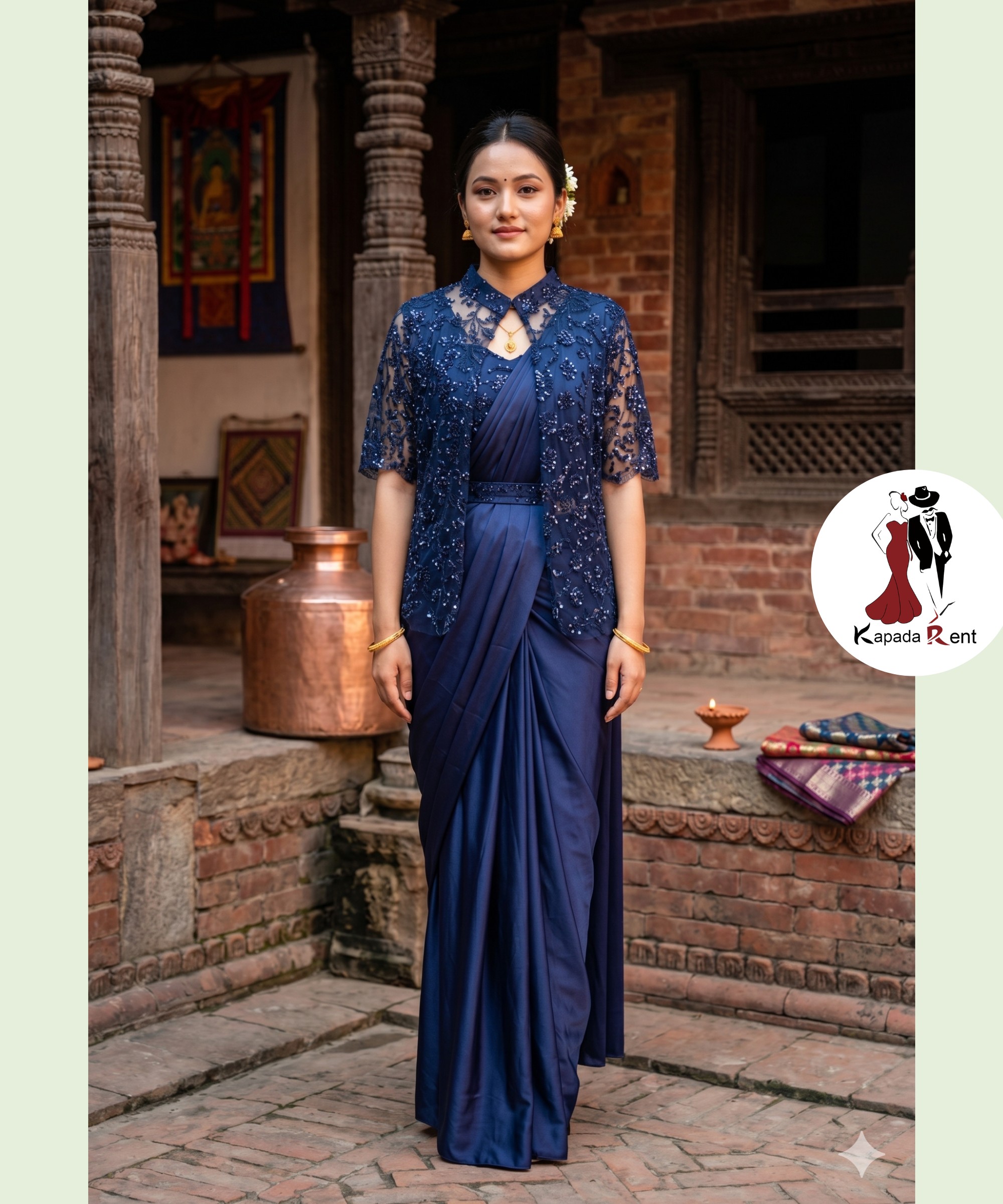 Navy blue indo western saree