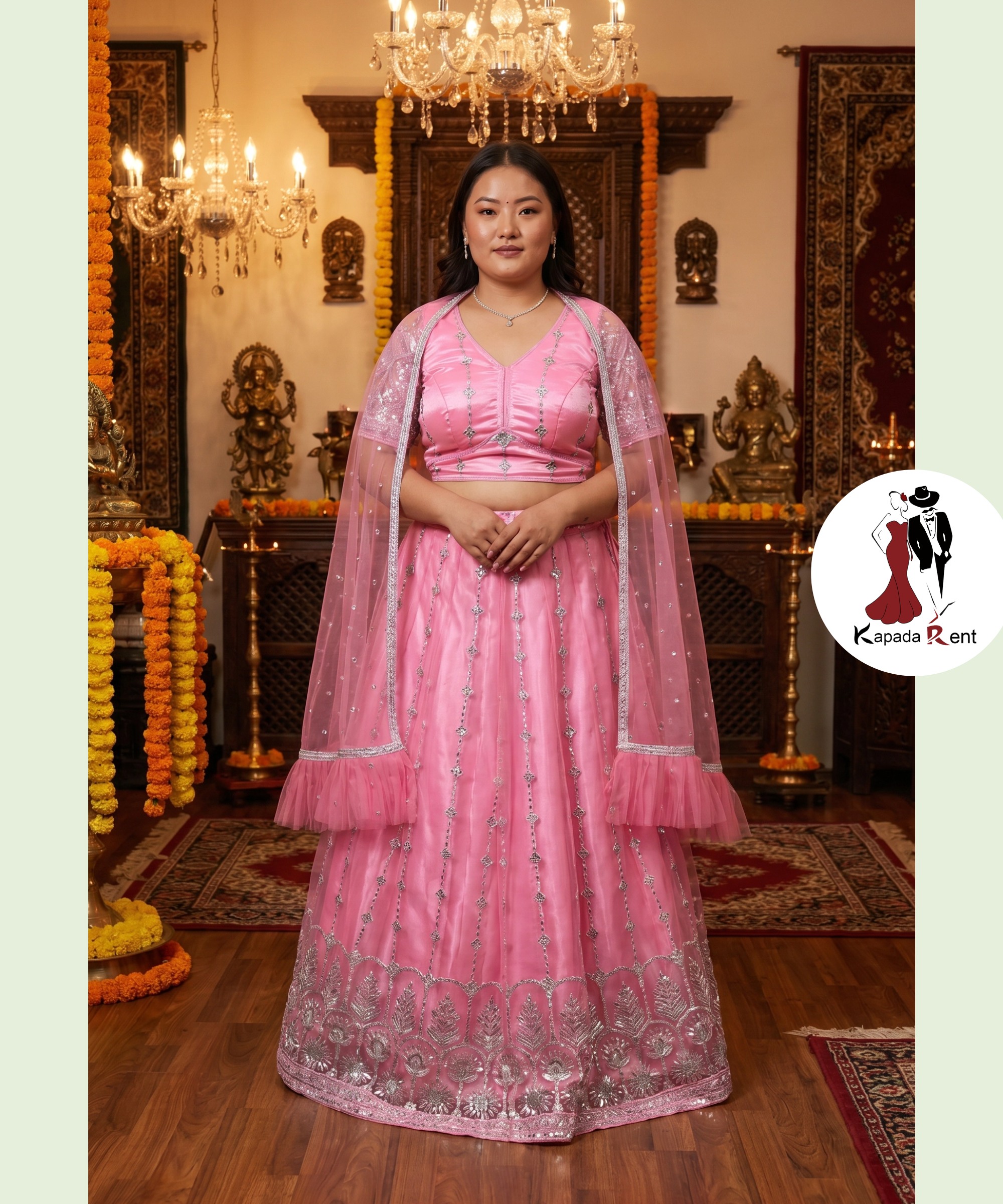 Deep Pink Border Heavy Lehenga