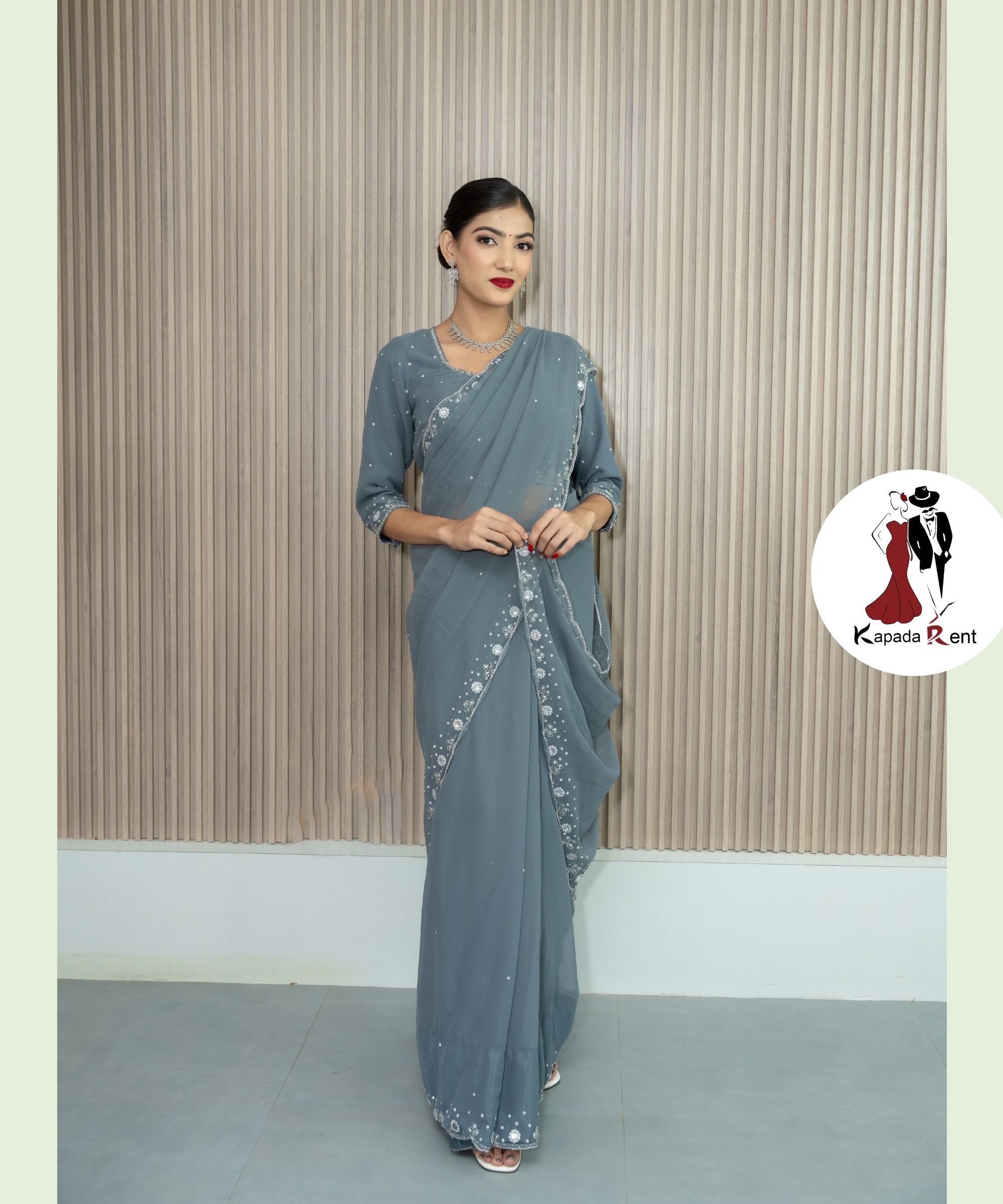 Grey hand work Border Saree