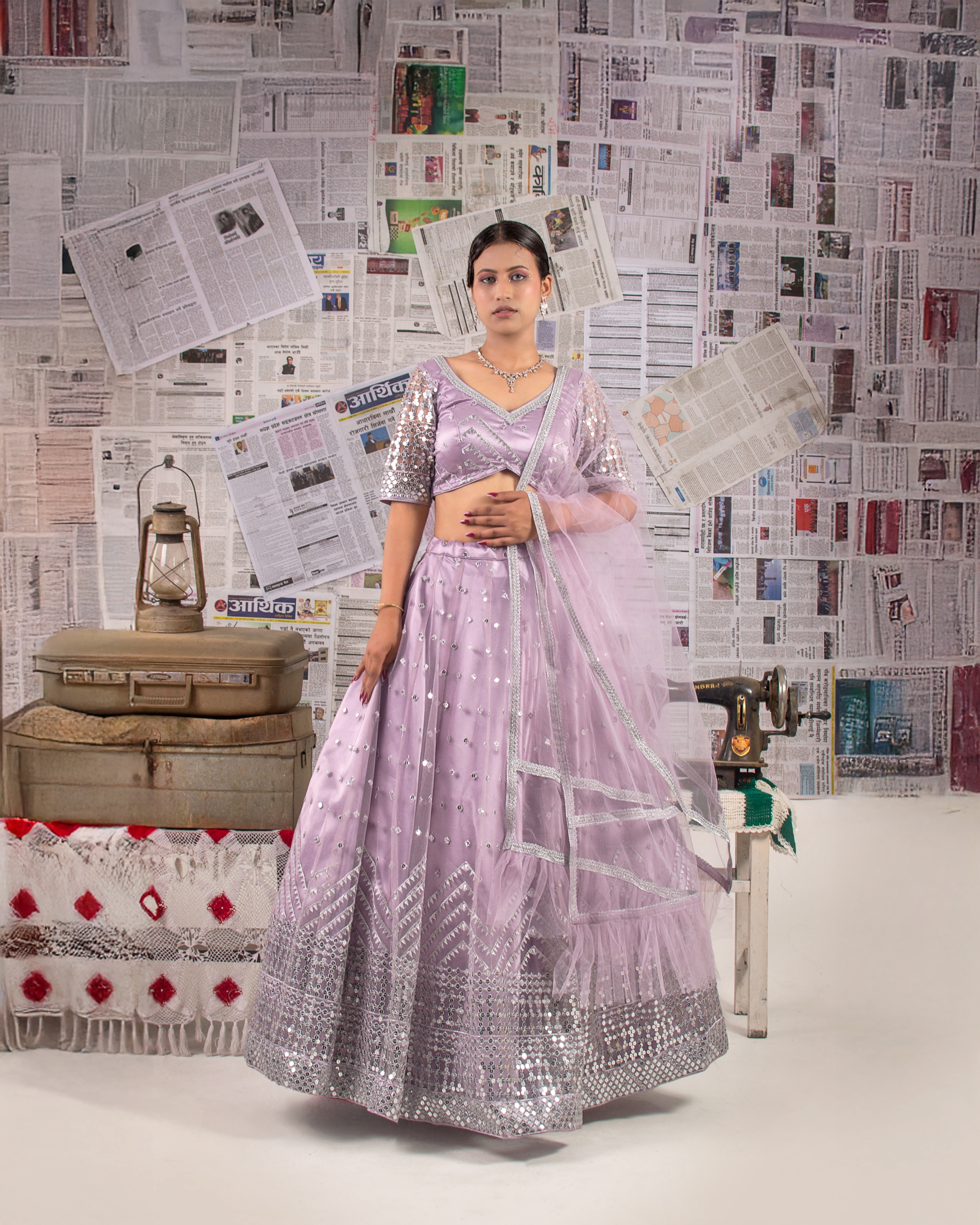 Light Purple Large Sequined lehenga