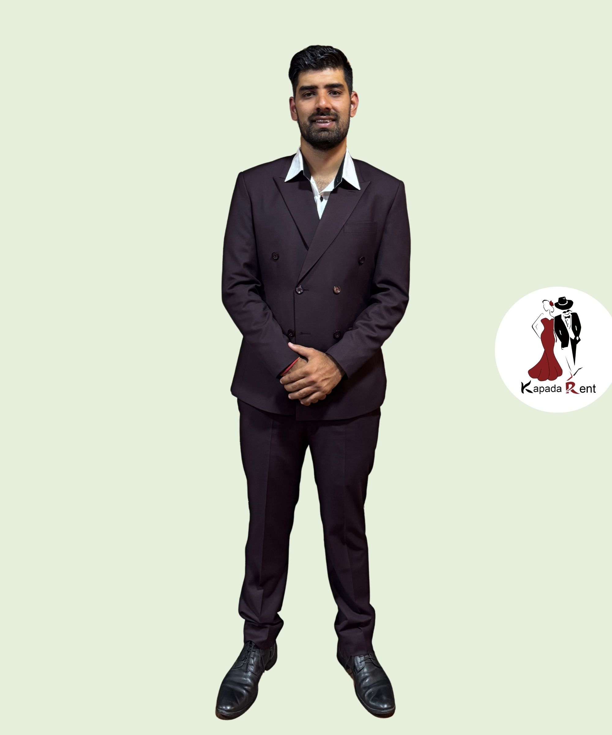 Plain Wine Double Breasted Suit