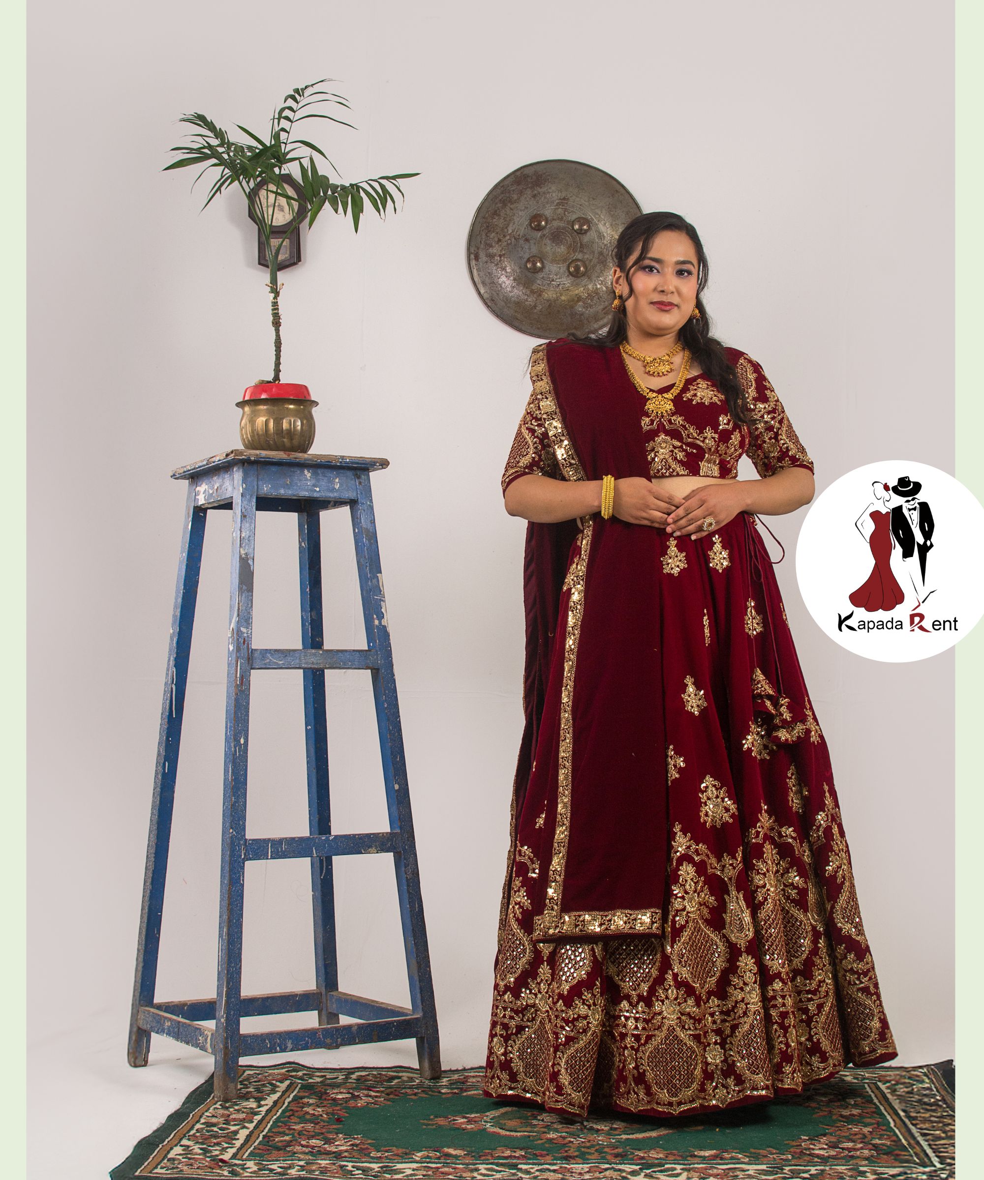 Chocolate Maroon Bridal Lehenga on Border pattern