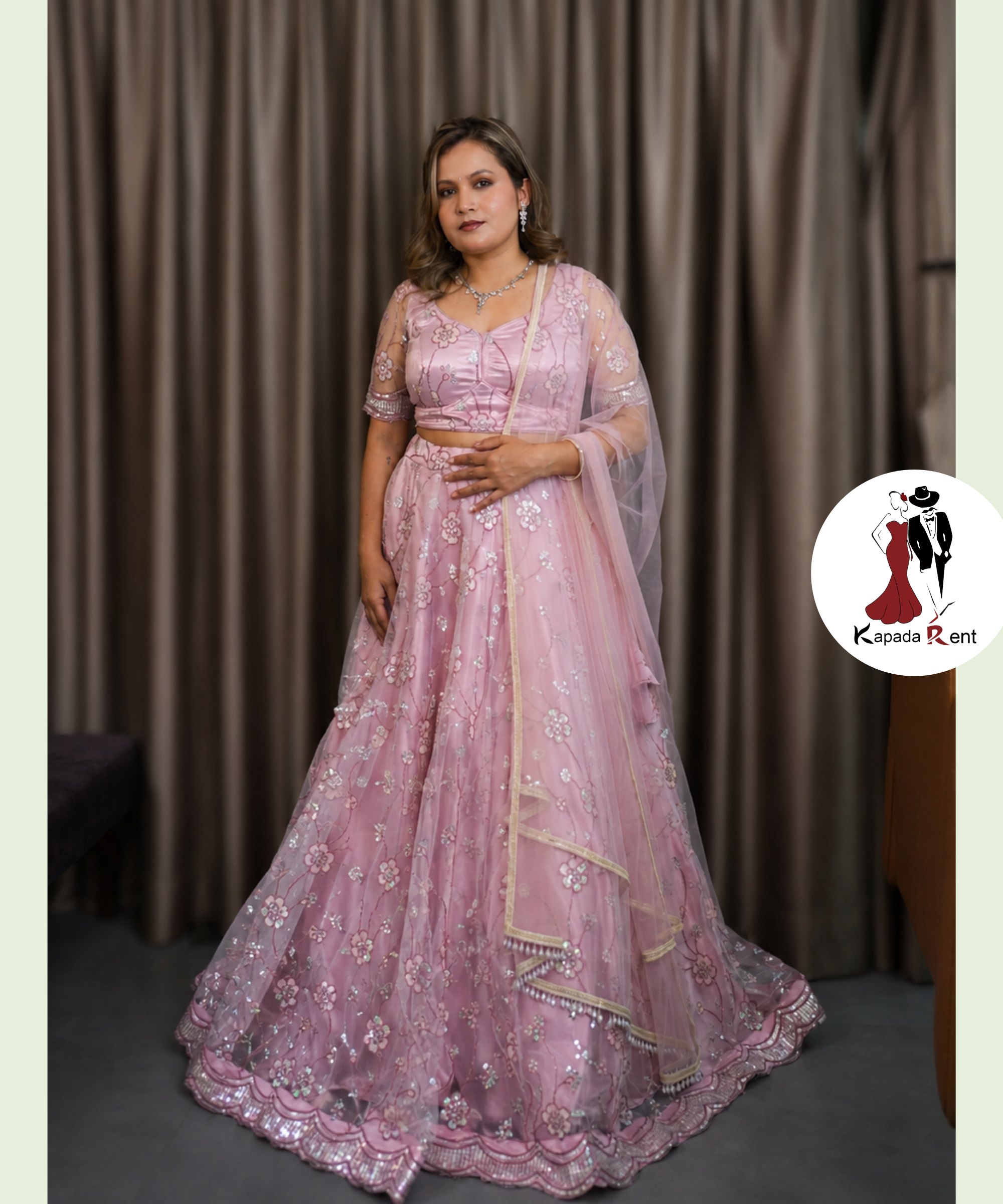 Connected Flowers leheriya Lehenga