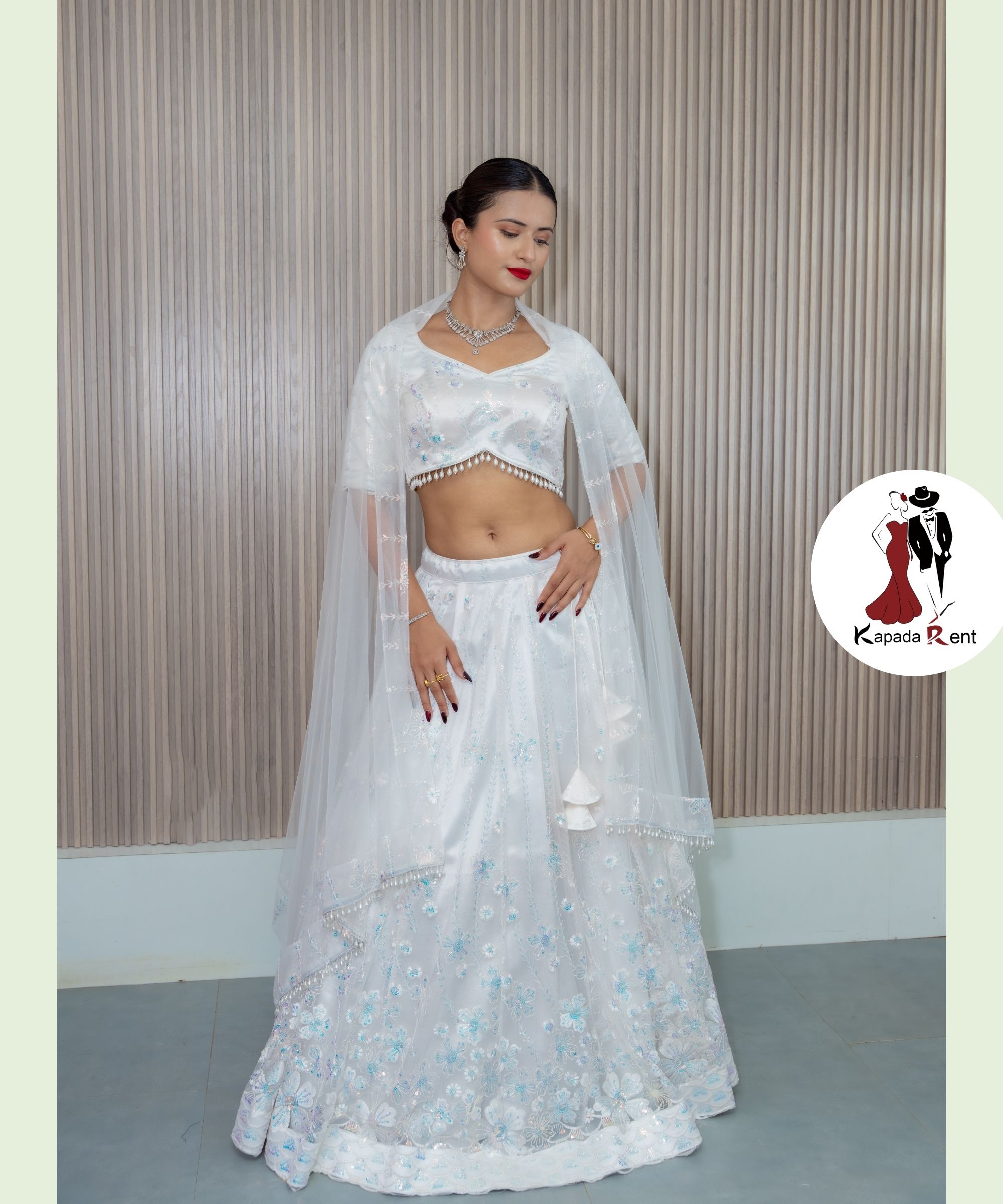 Chalk White Moti Blouse Lehenga