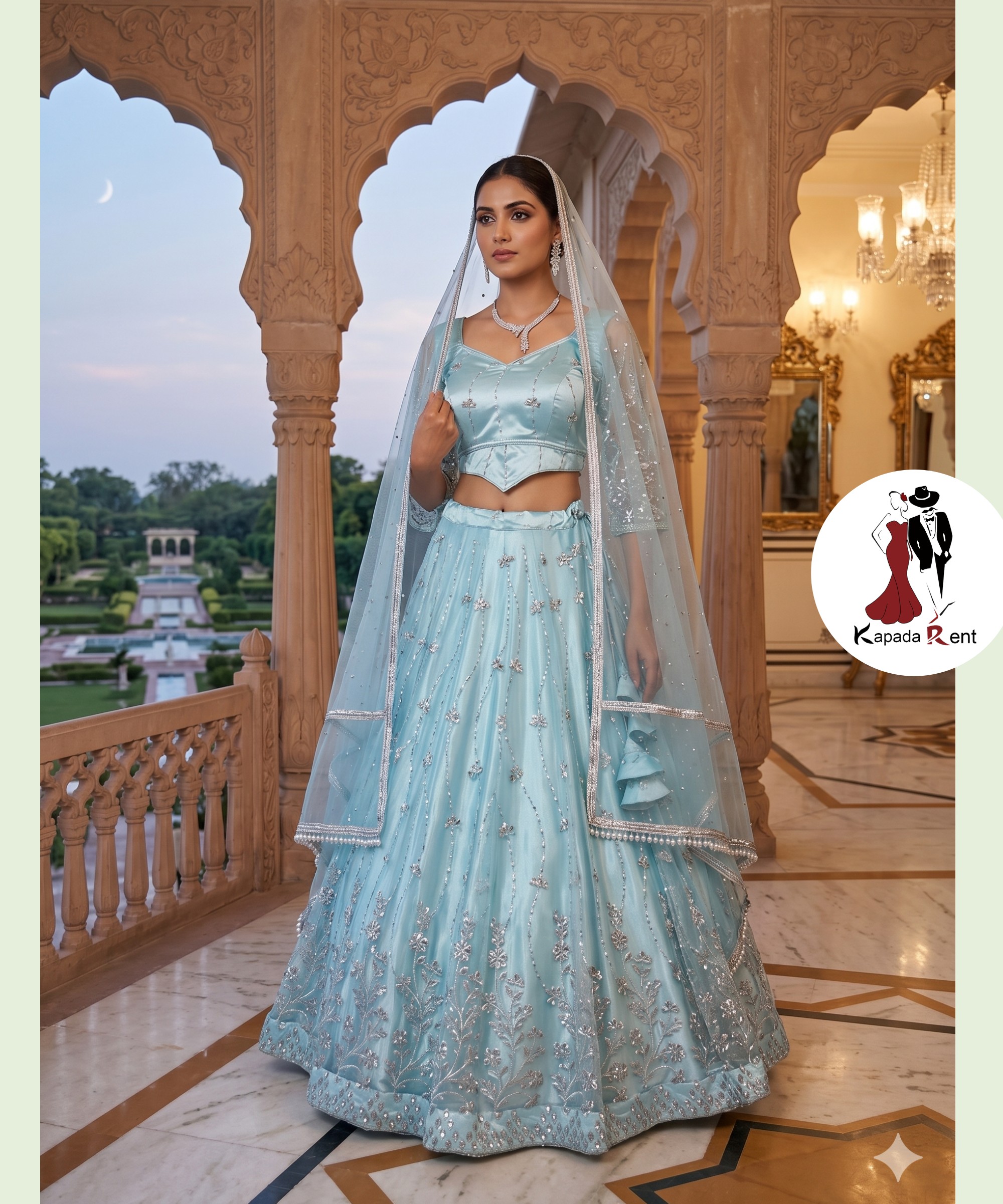 Ice Blue Vertical pattern Lehenga