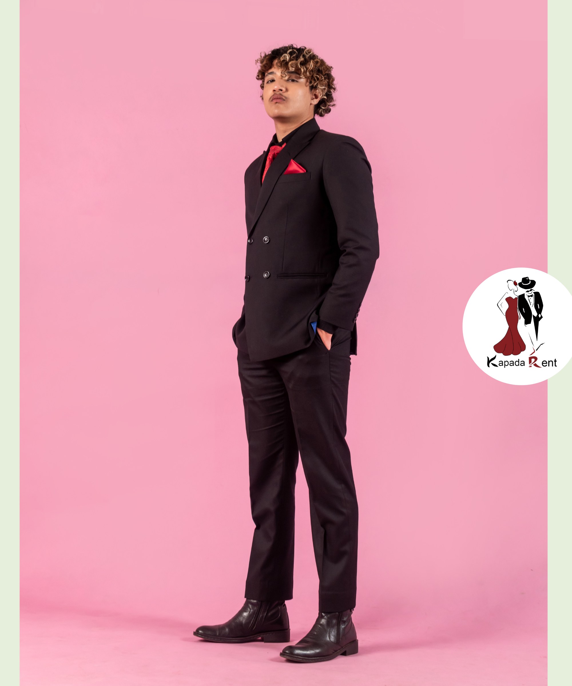 Donear Double Breasted Black Suit