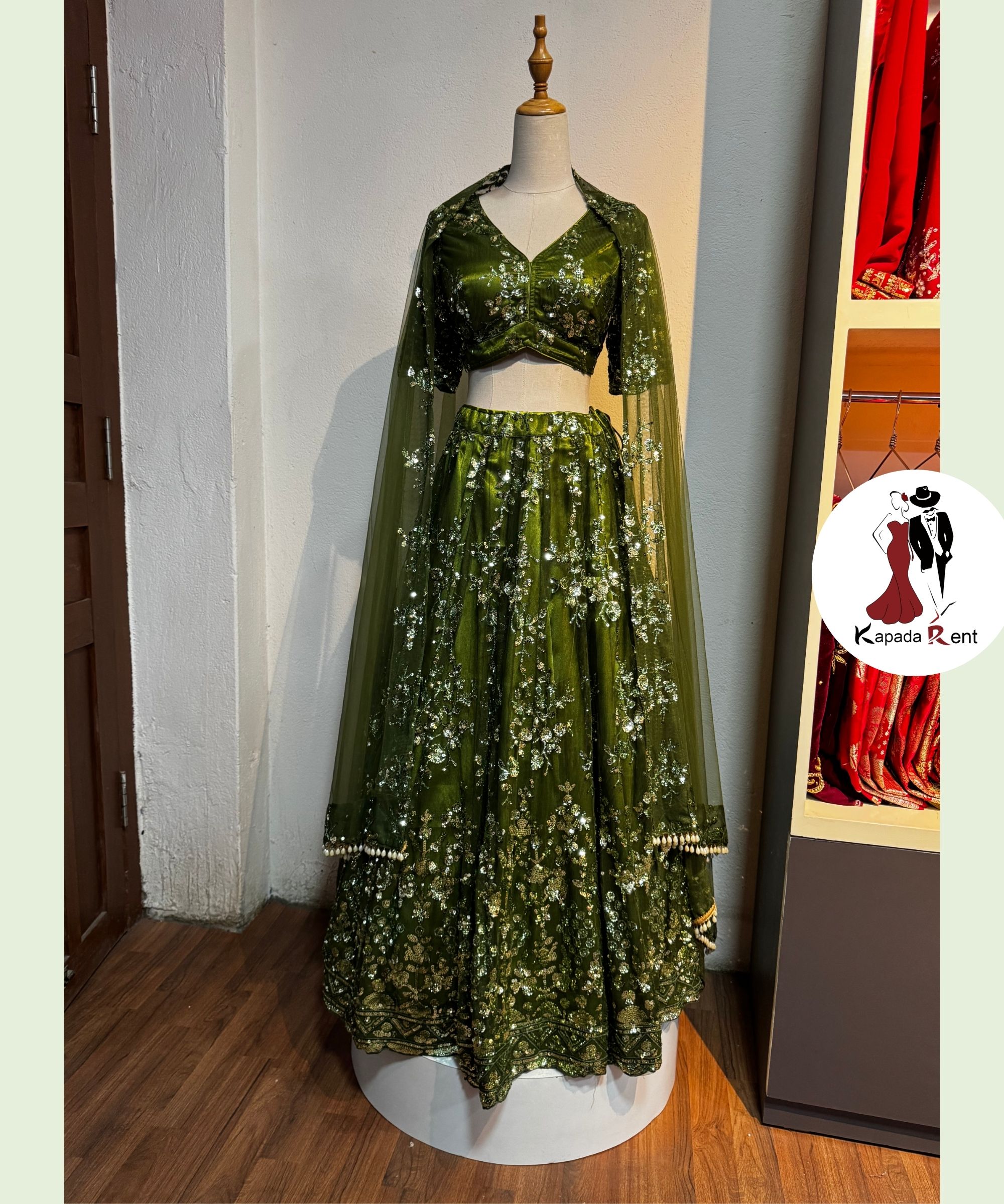 Forest Green with Machine Work Lehenga