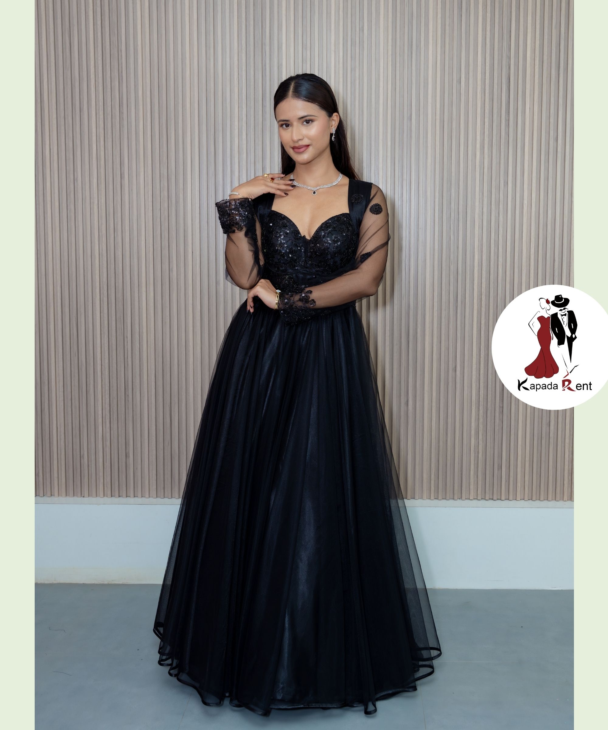 Black Princess Full Gown with Embroidery