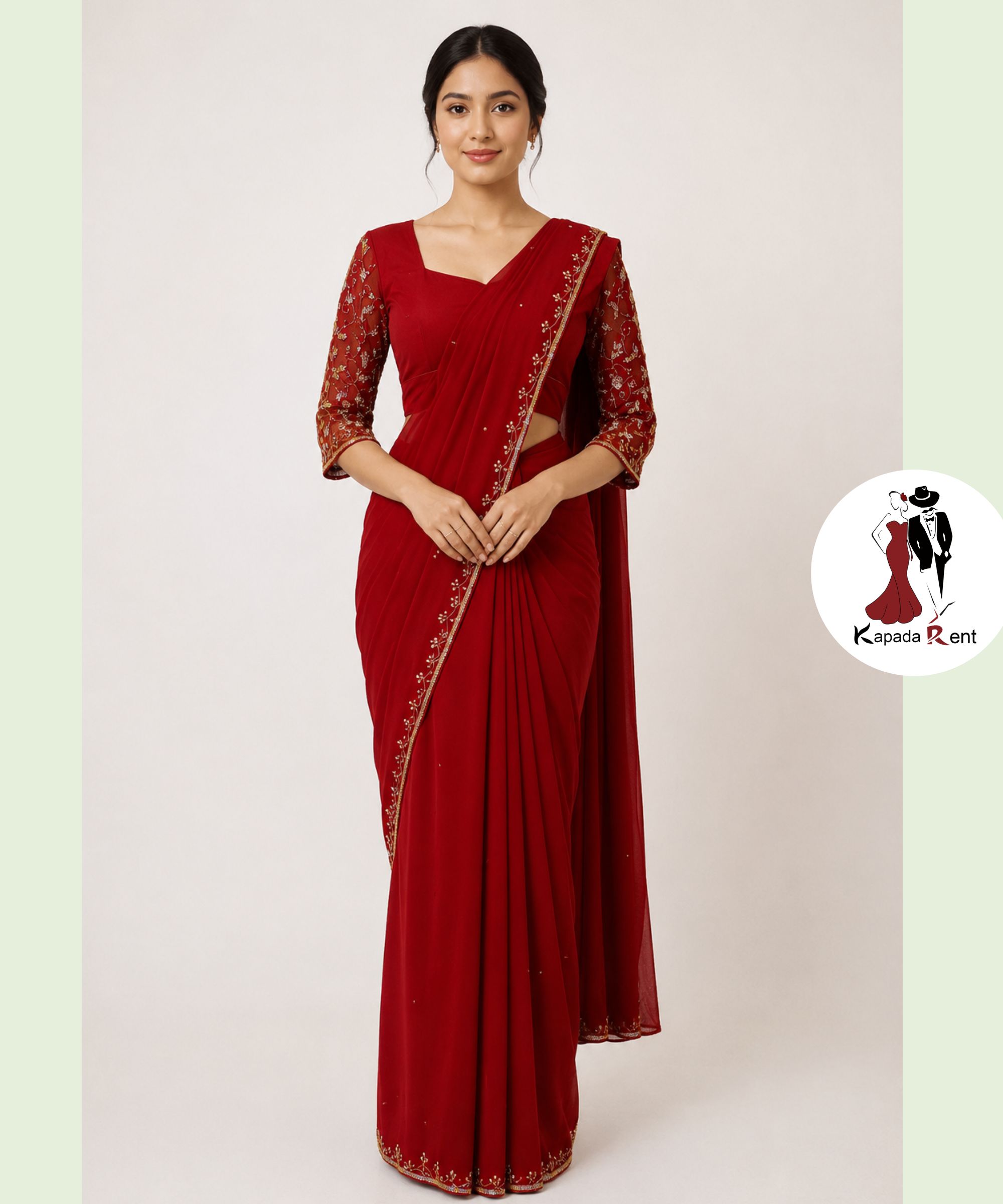 Plain Blouse with Handwork Bridal Saree