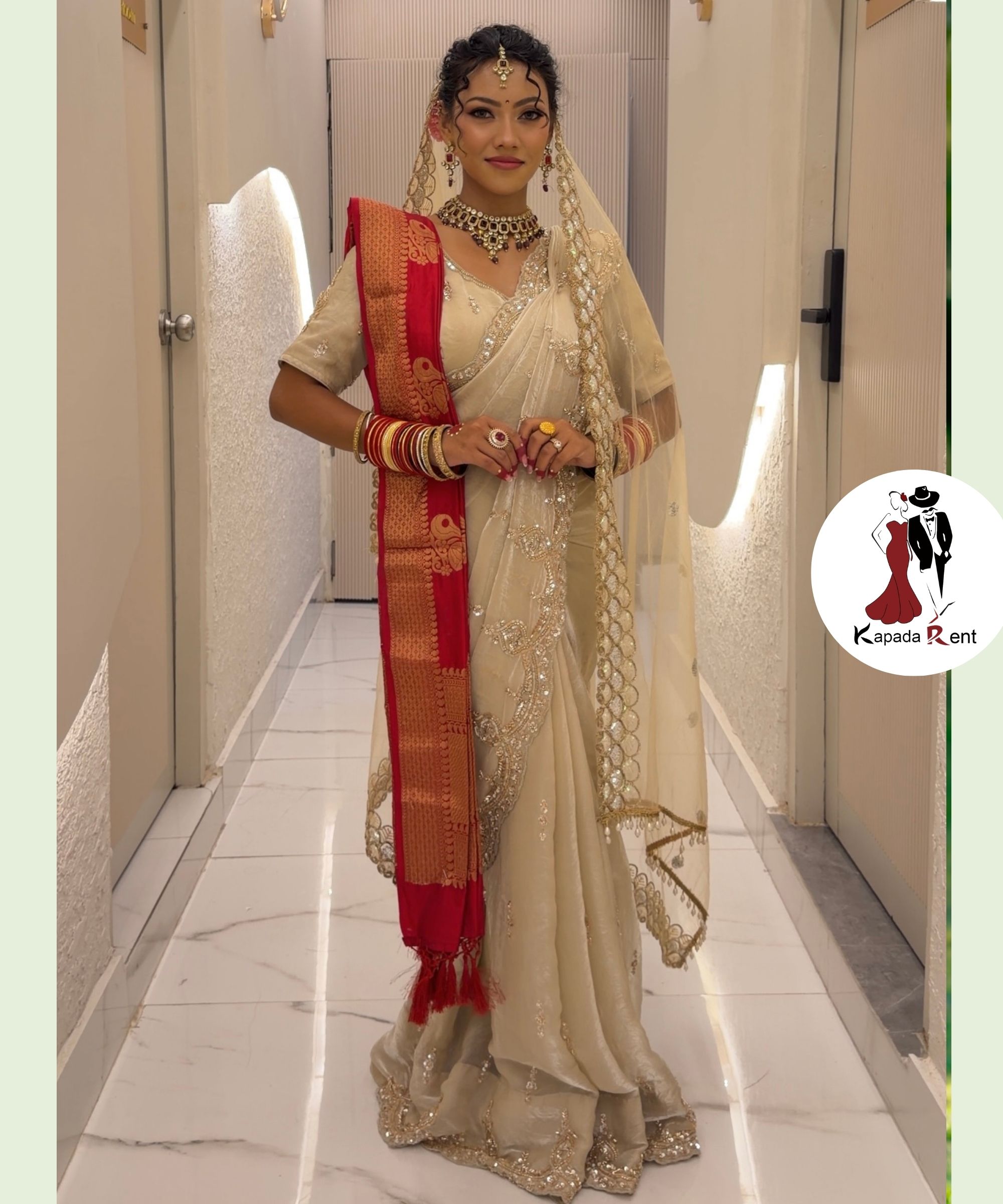 Fendy Handwork Butter Cream Saree