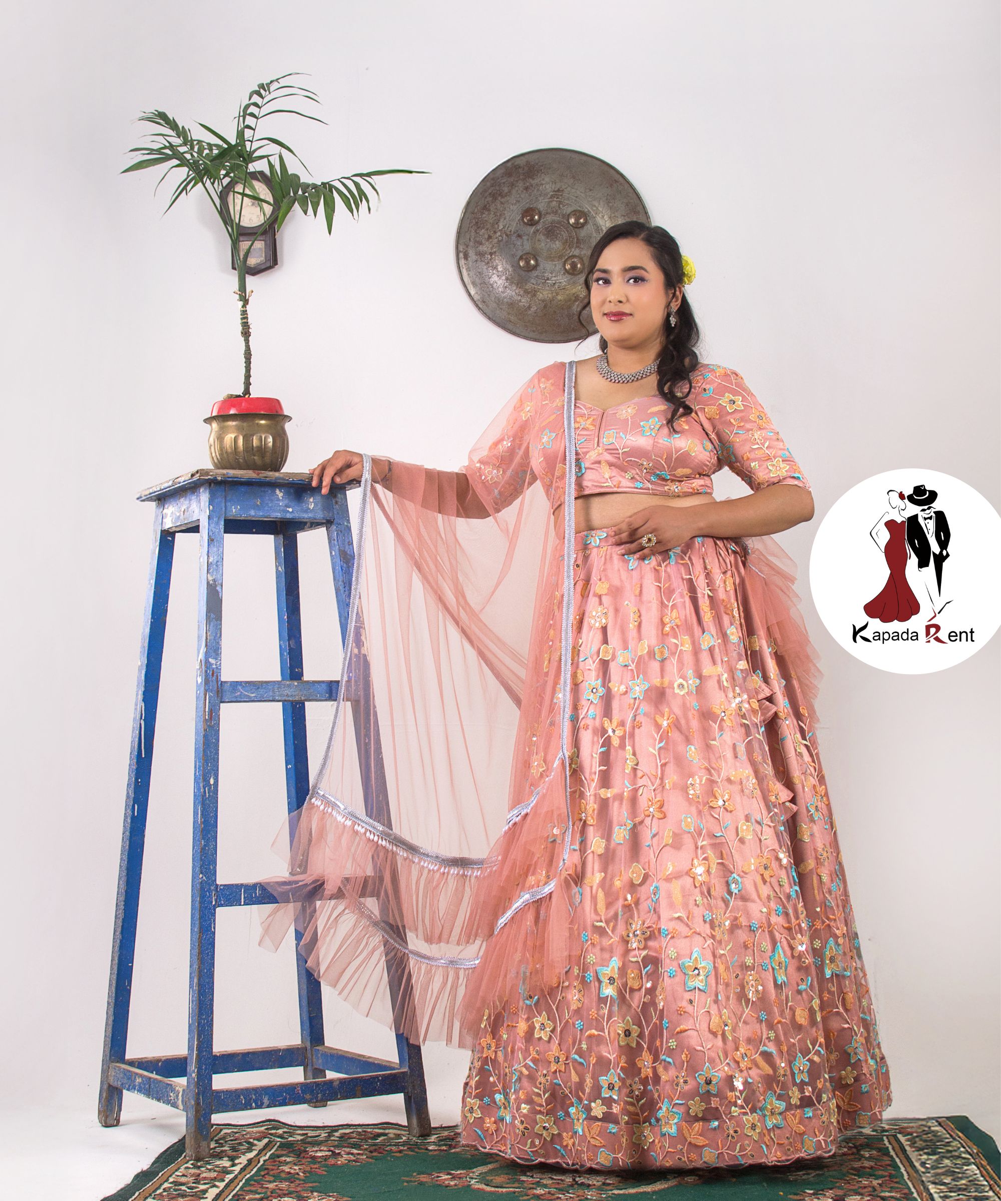 Peach Flower Pattern Lehenga