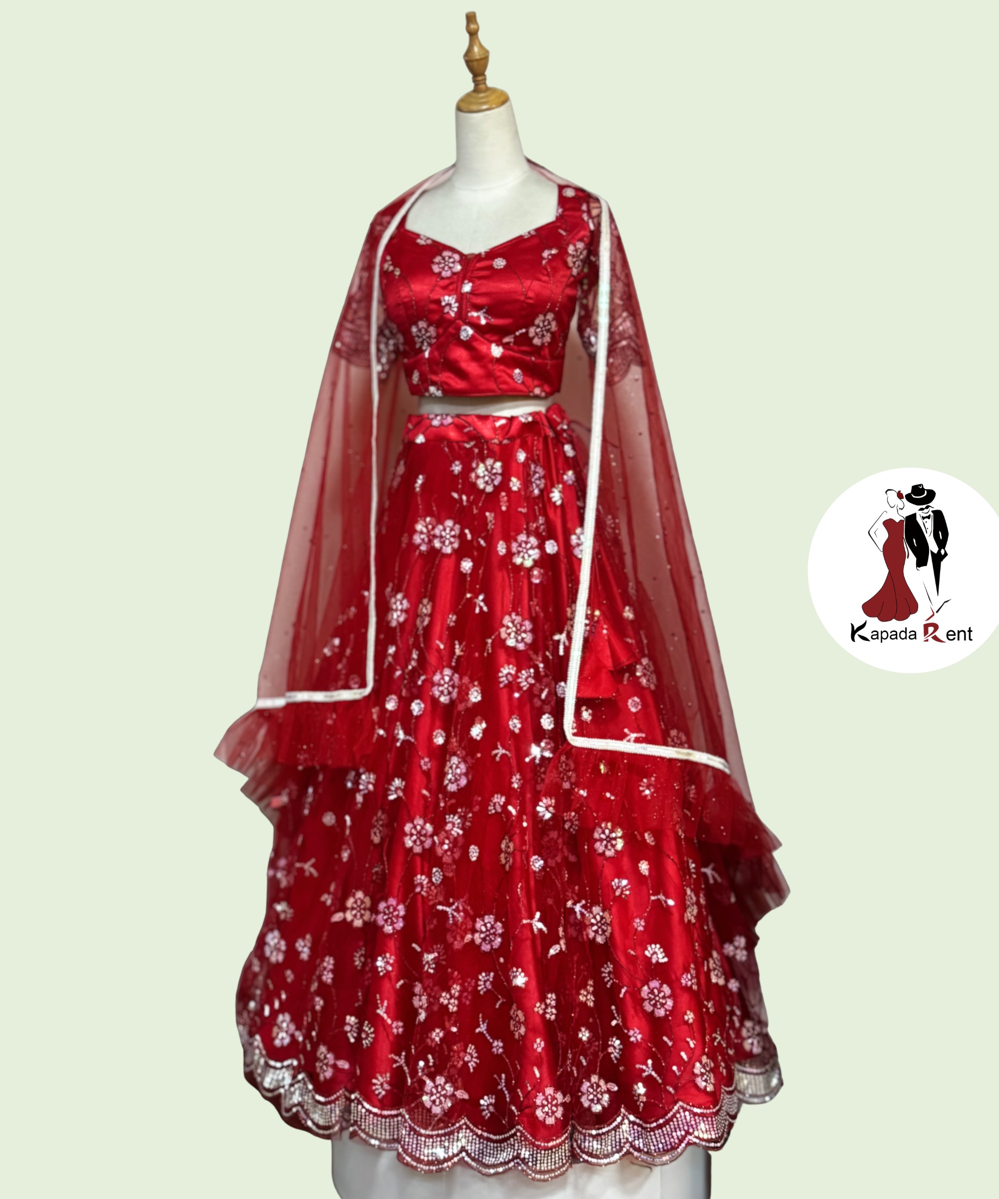 Red Flower embellished Party lehenga