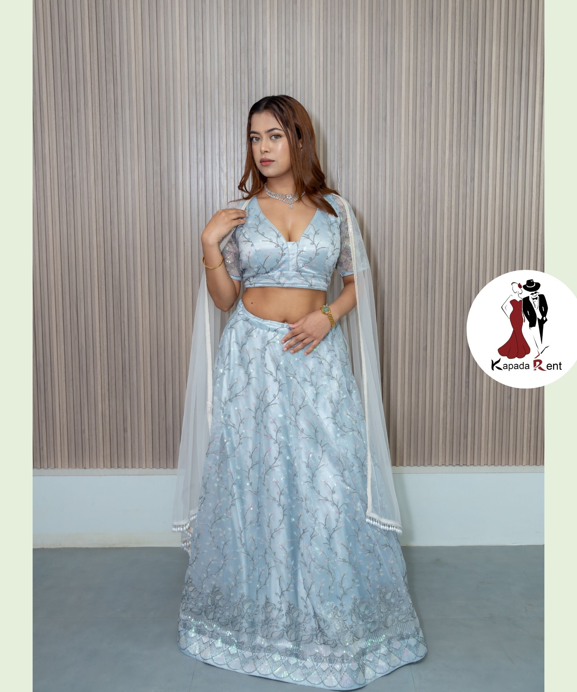 Ocean Blue Glittered Lehenga