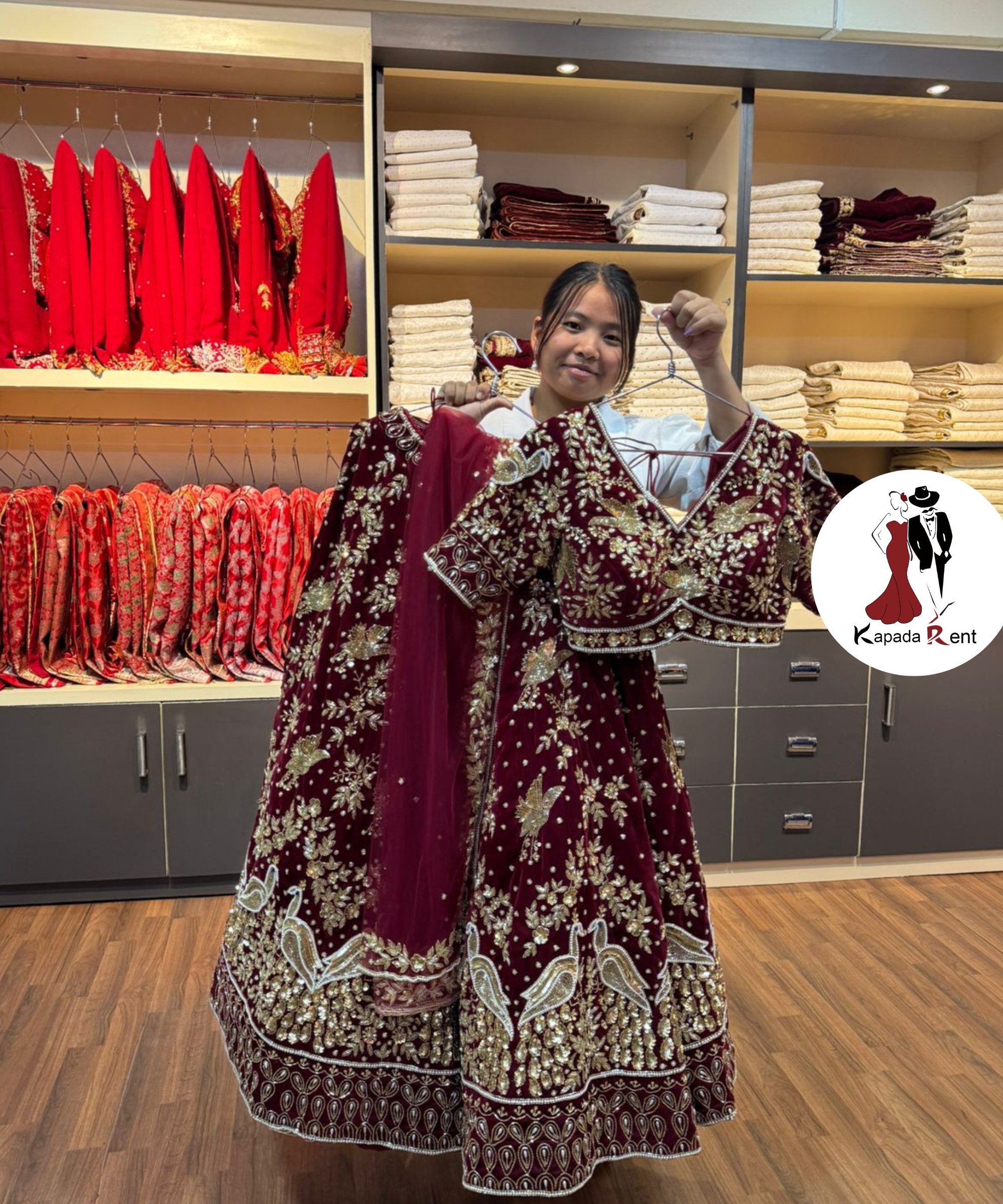 Burgundy Velvet Mayur Hand work 