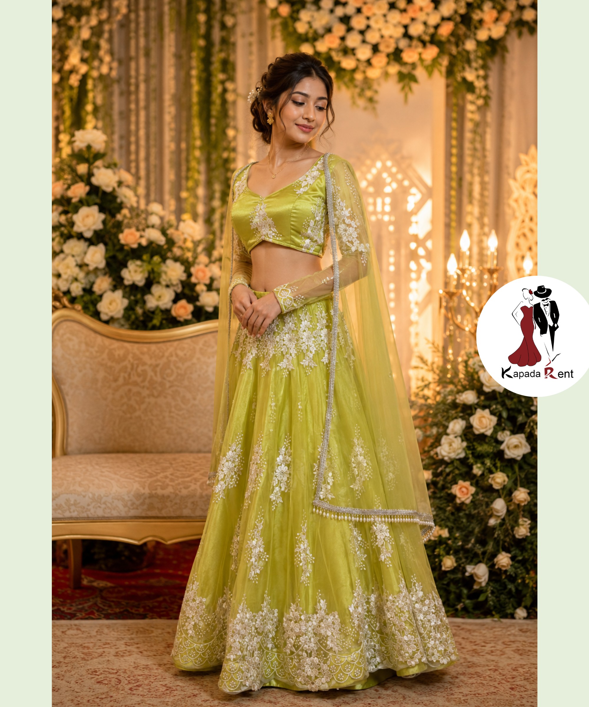 Dark Parrot Green Lehenga 