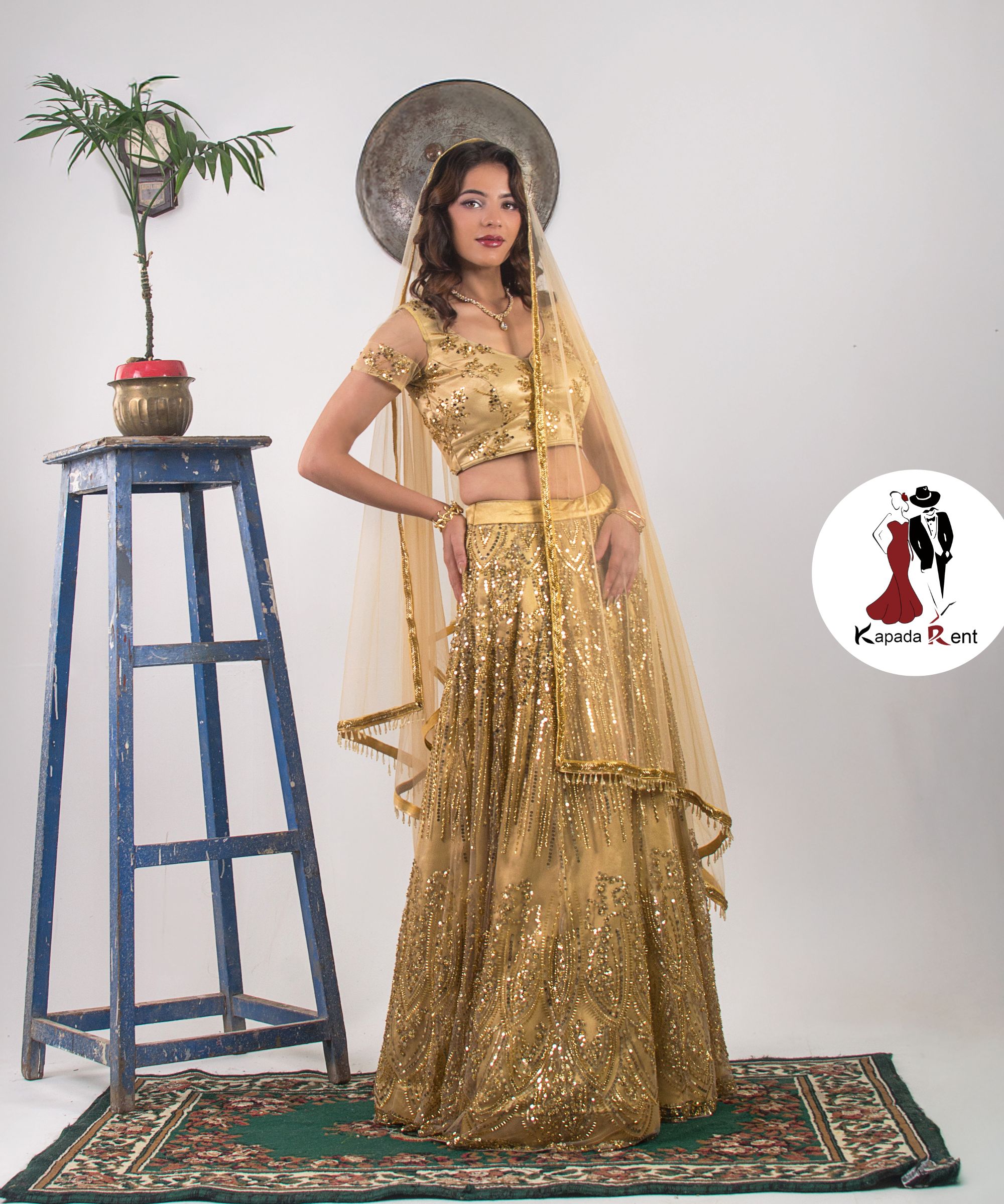 Metallic Gold Hand work Lehenga