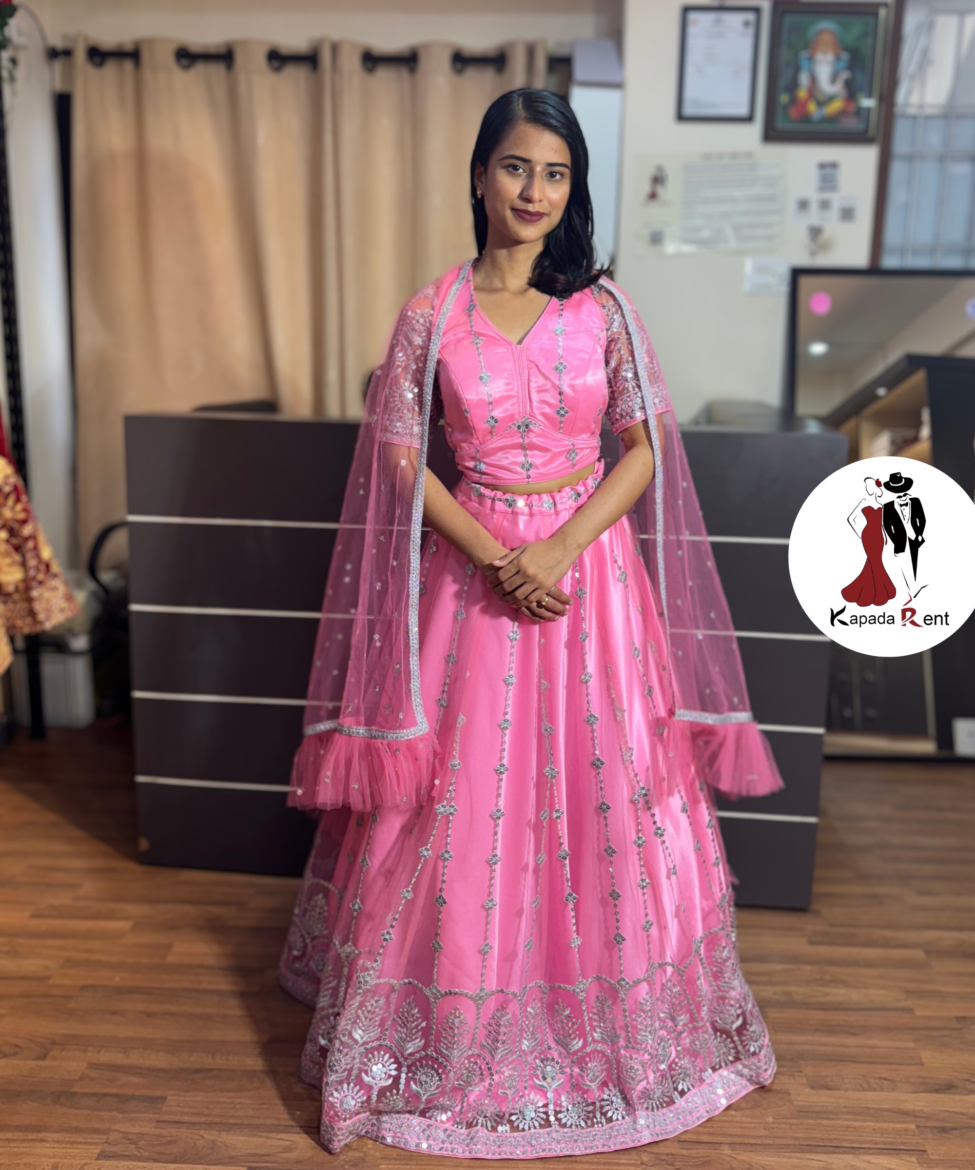 Deep Pink Border Heavy Lehenga