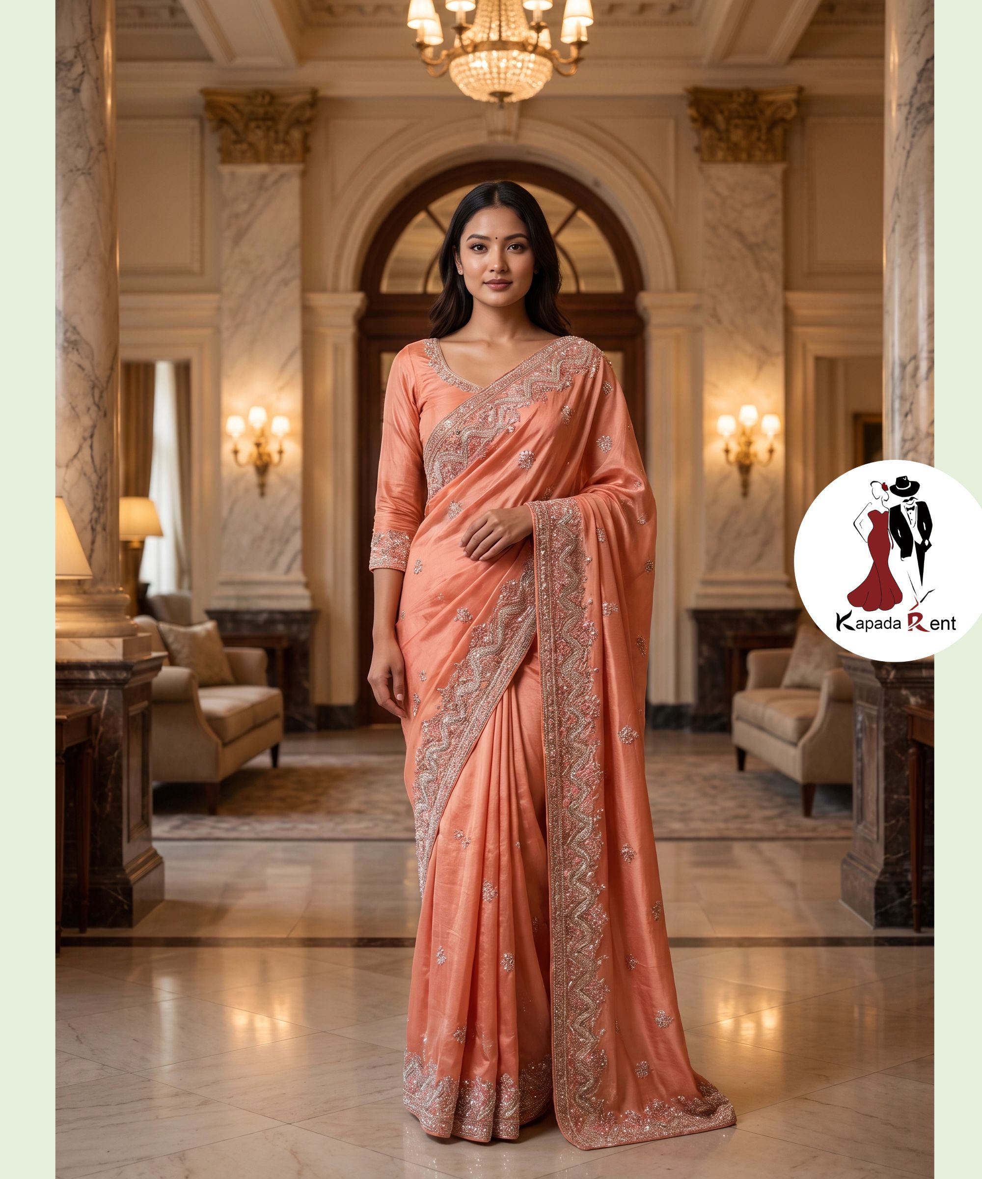 Candy Silk Peach Mix Handwork Saree