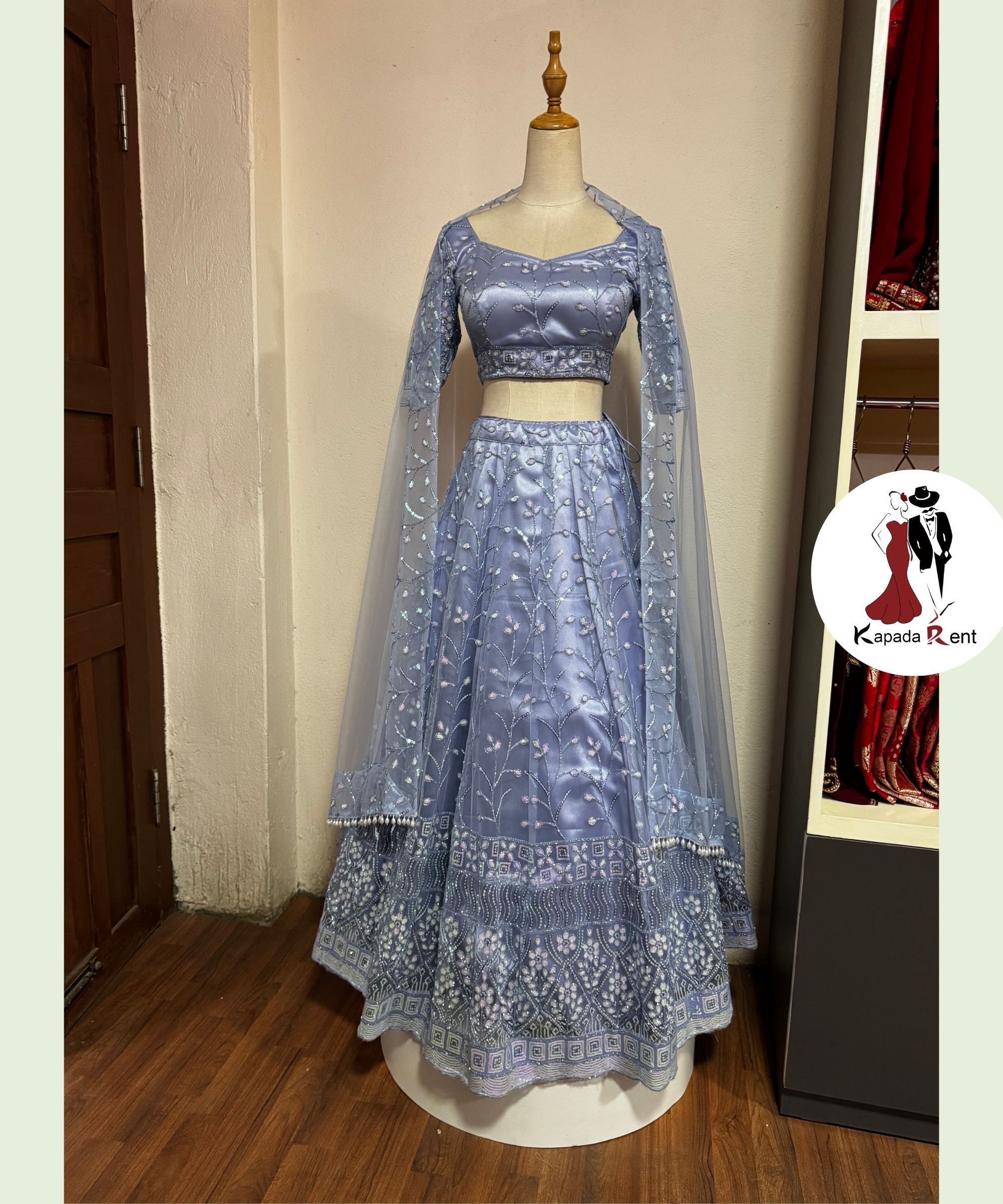 Multi Border Cornflower Lehenga