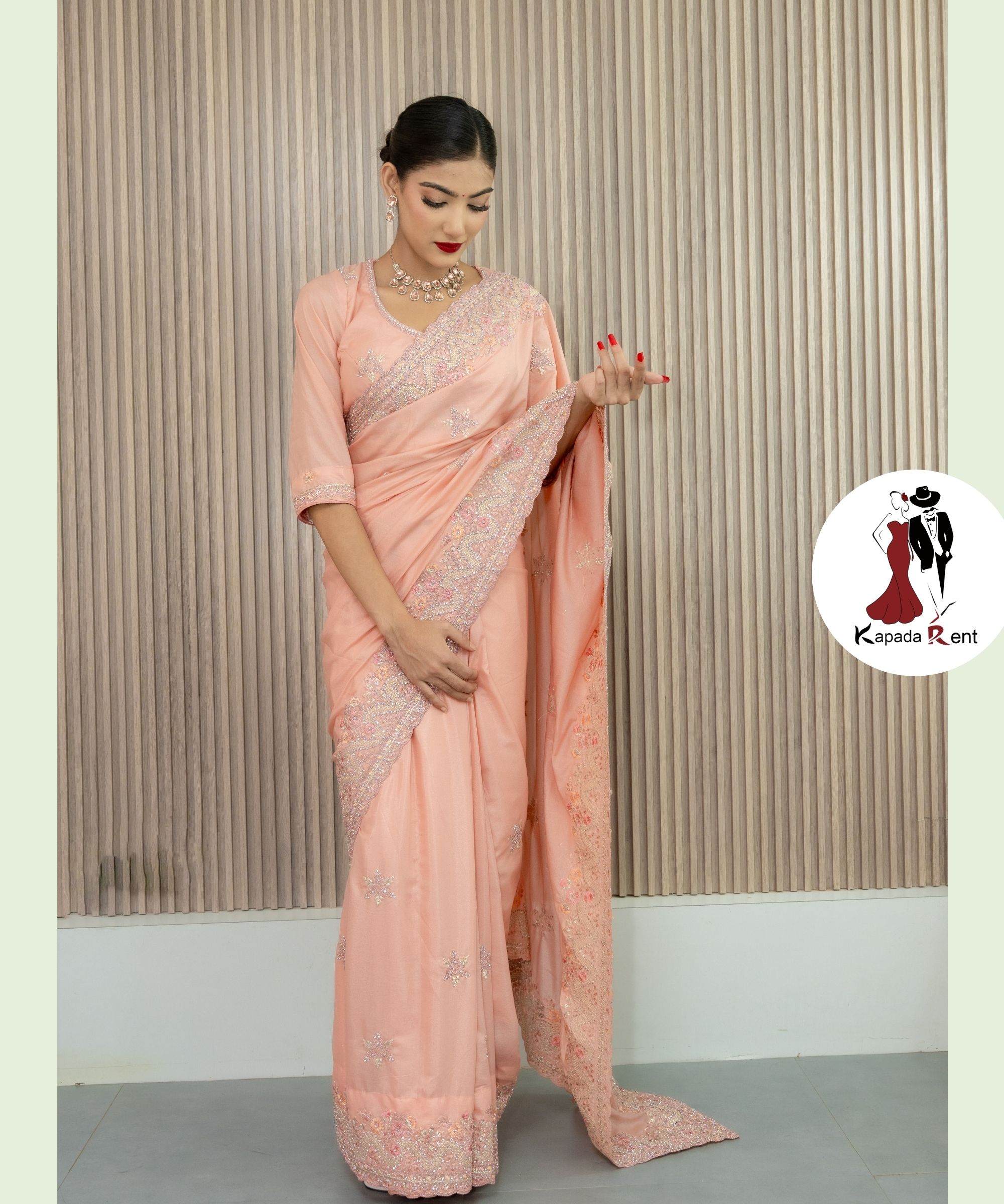 Candy Silk Peach Mix Handwork Saree