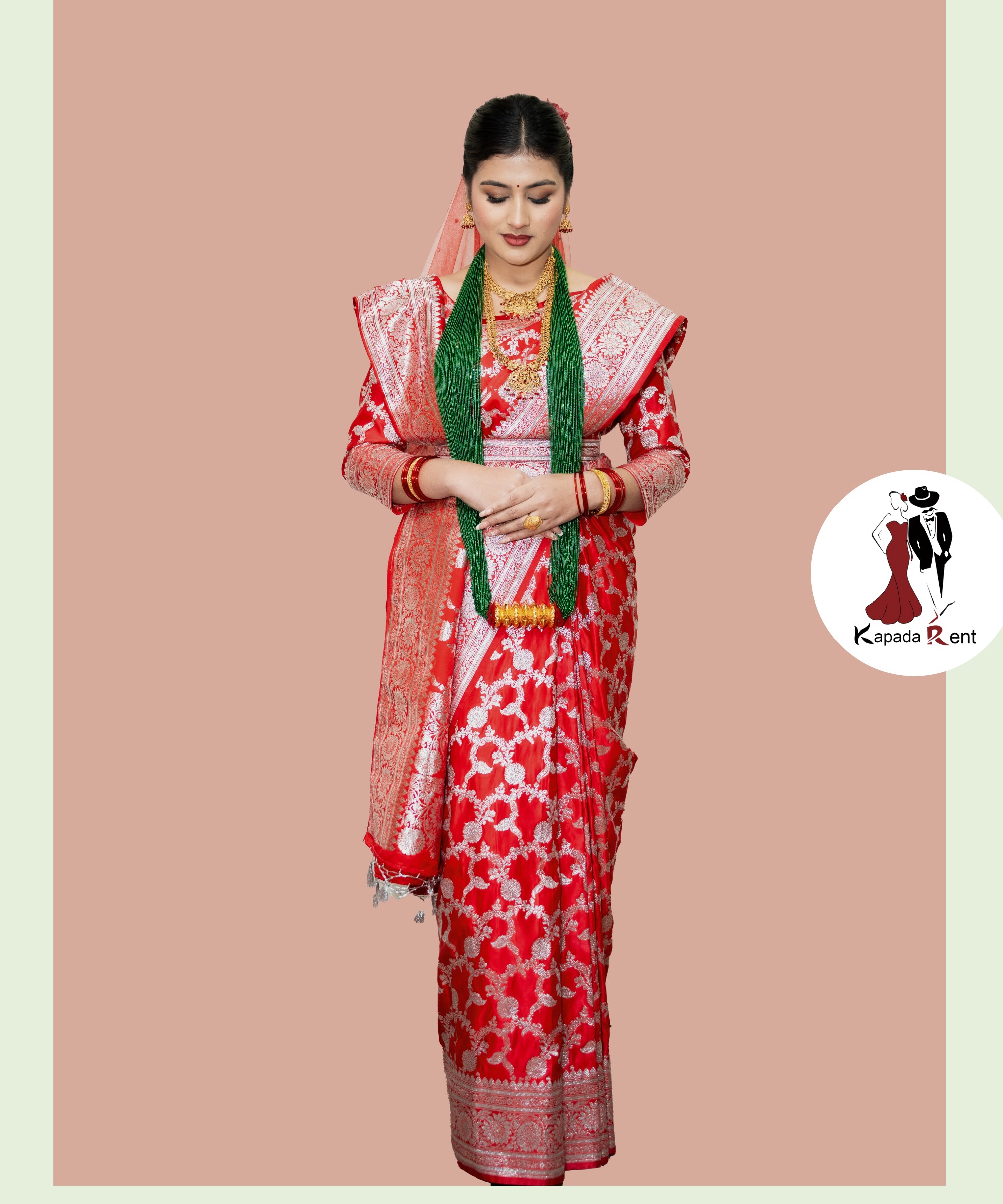 Silver Bridal Saree on cherry red