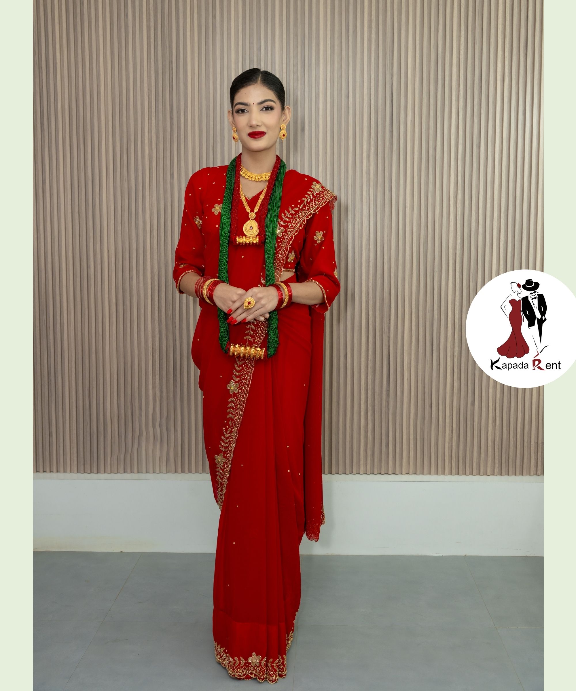 Single Flower in Gap handwork Bridal Saree